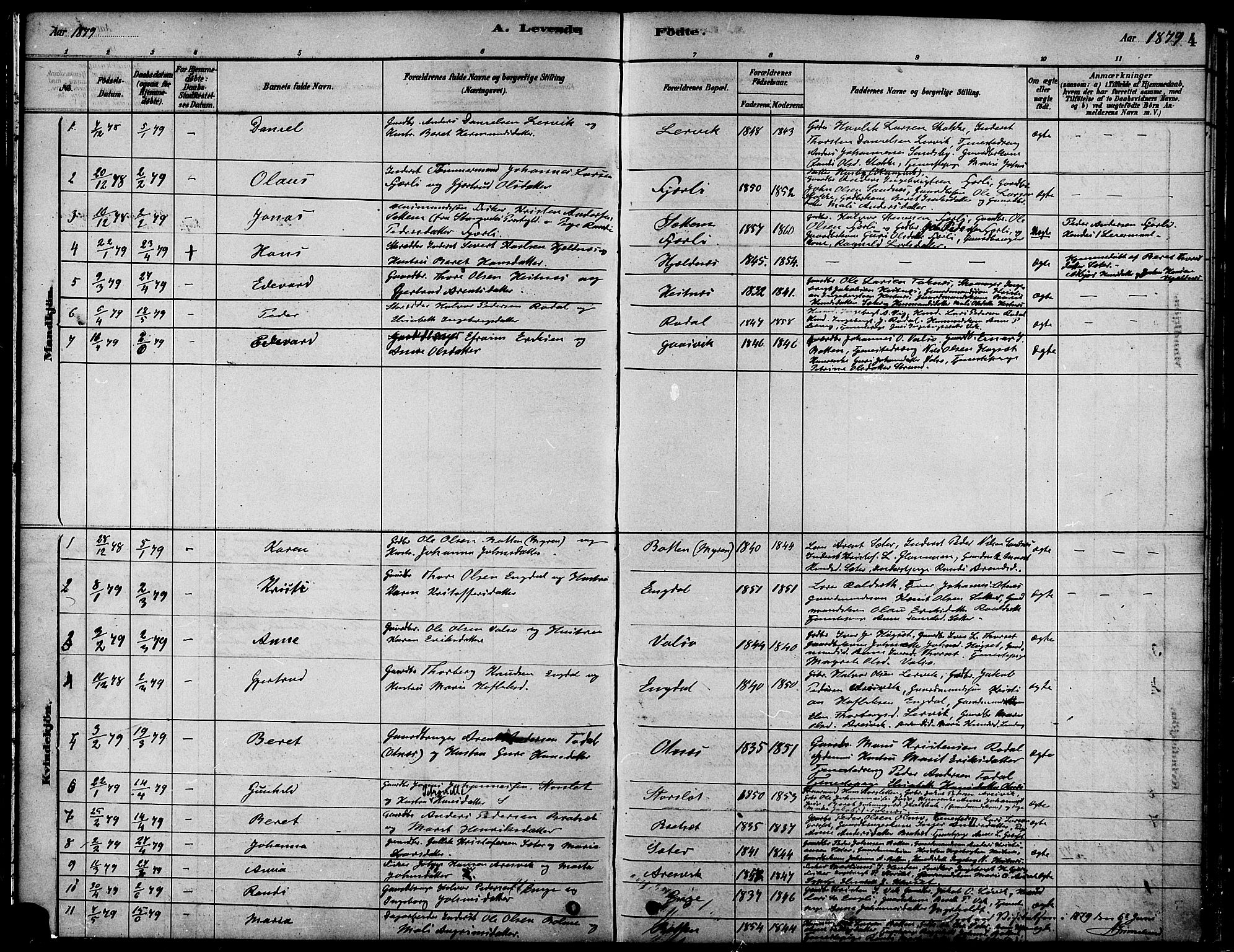 Ministerialprotokoller, klokkerbøker og fødselsregistre - Møre og Romsdal, AV/SAT-A-1454/580/L0924: Parish register (official) no. 580A01, 1878-1887, p. 4