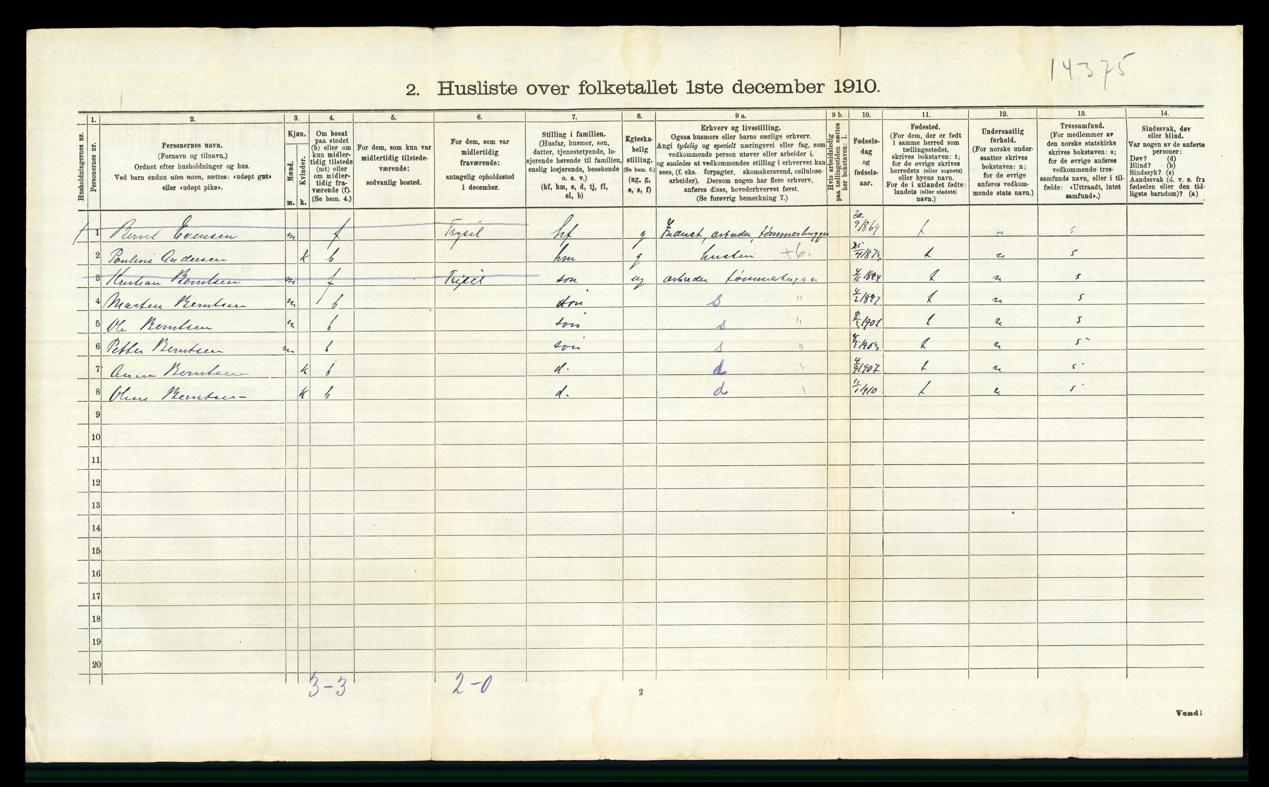 RA, 1910 census for Vang, 1910, p. 1778