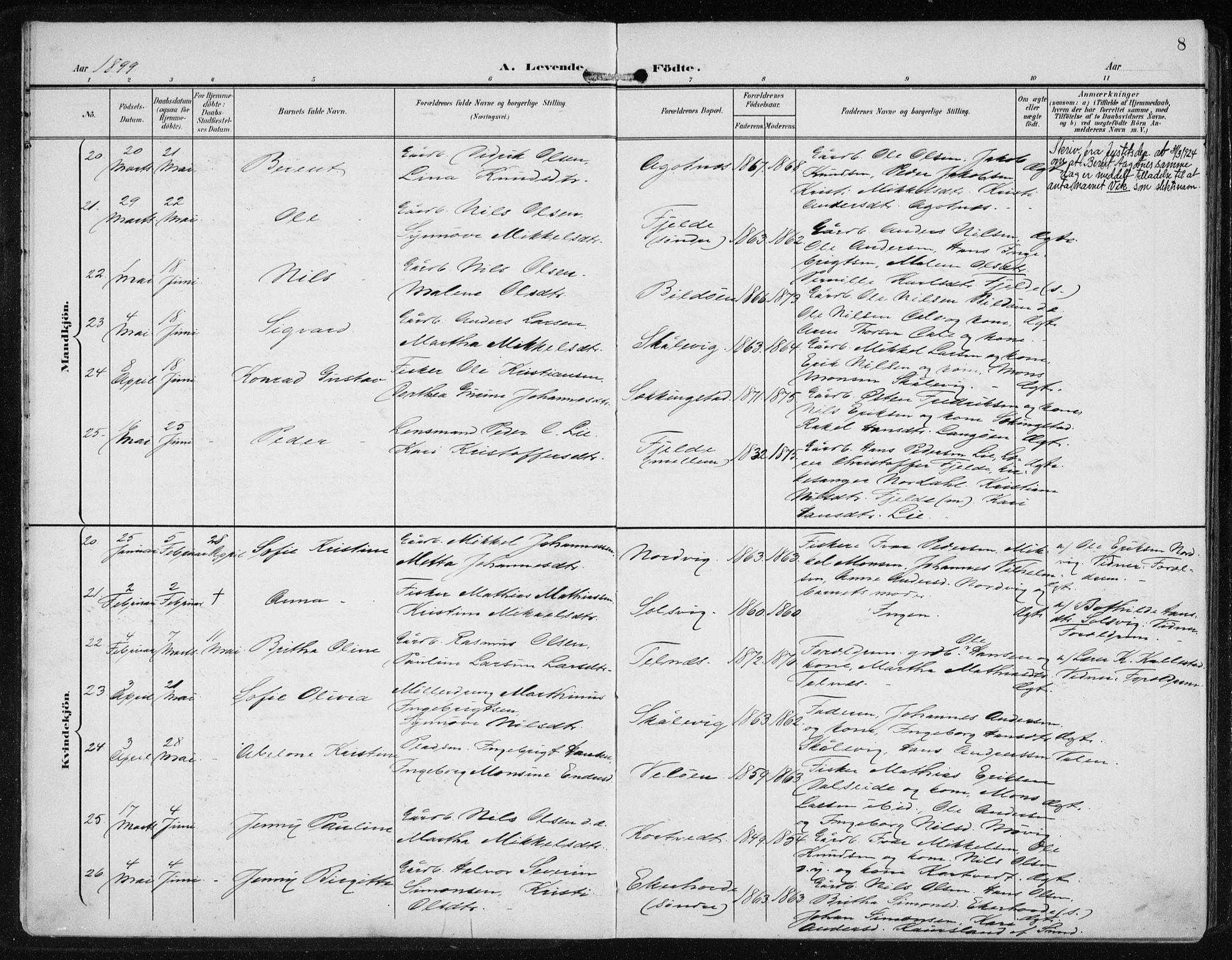 Fjell sokneprestembete, SAB/A-75301/H/Haa: Parish register (official) no. A  9, 1899-1910, p. 8
