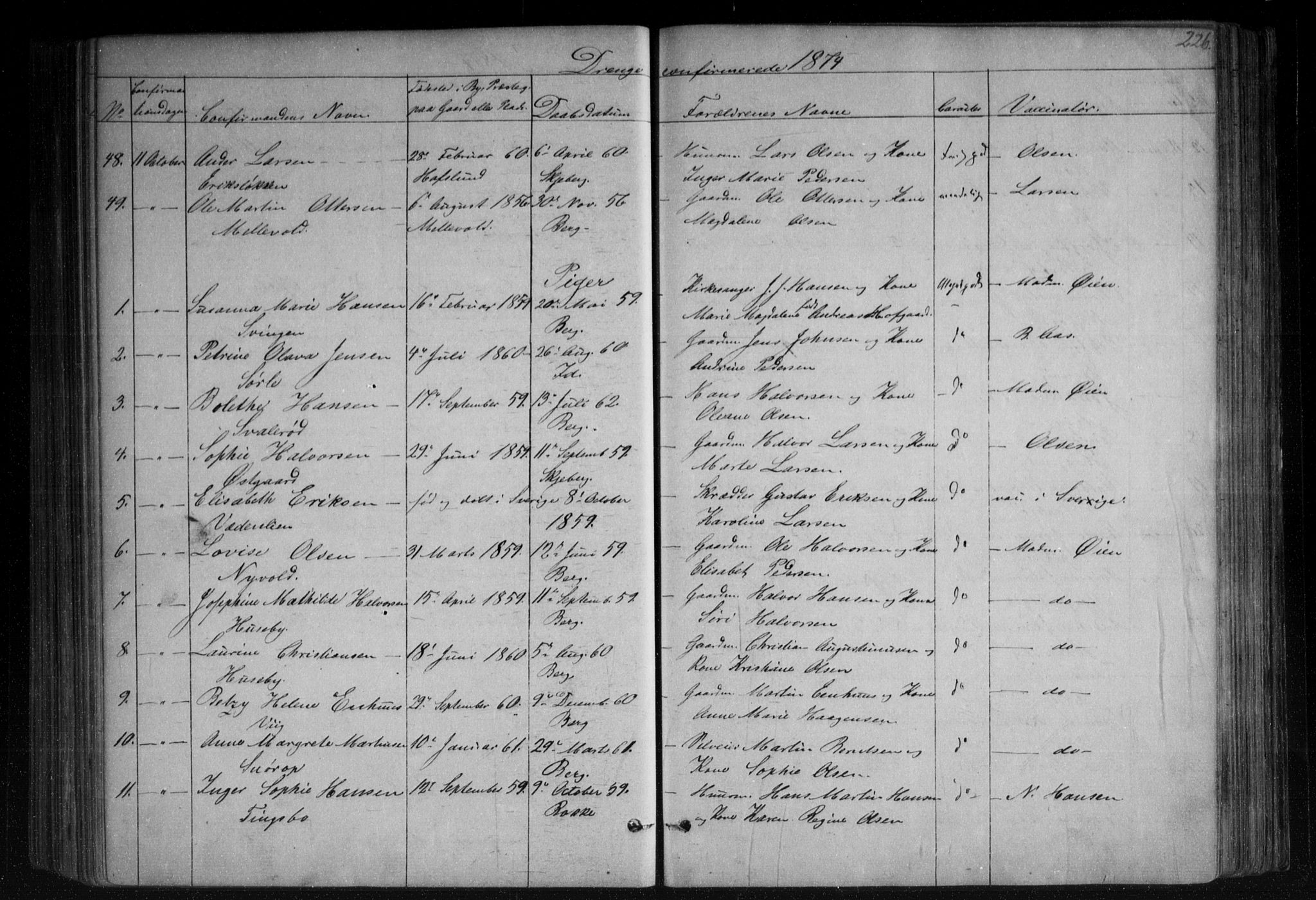 Berg prestekontor Kirkebøker, AV/SAO-A-10902/F/Fa/L0005: Parish register (official) no. I 5, 1861-1877, p. 226