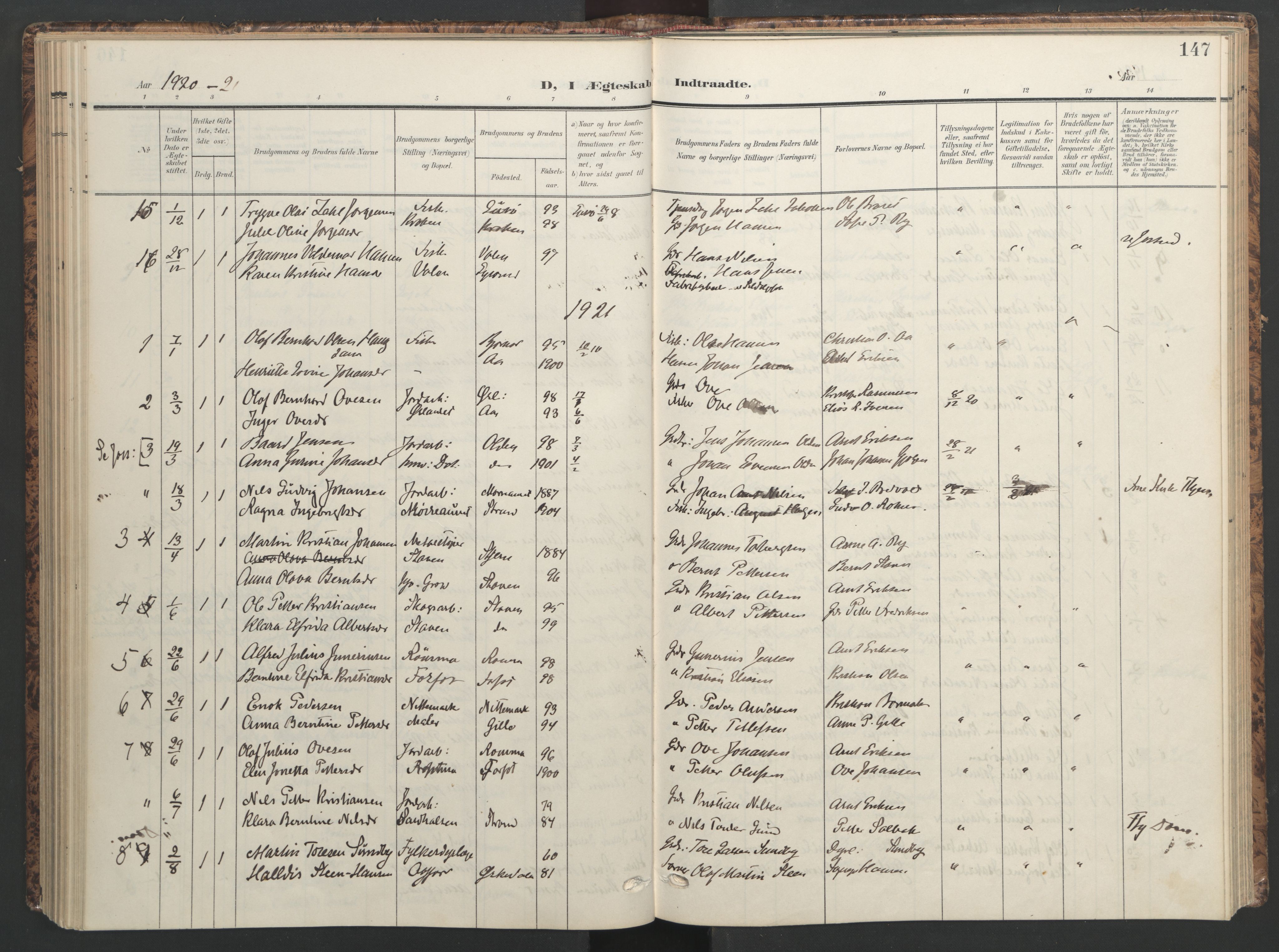 Ministerialprotokoller, klokkerbøker og fødselsregistre - Sør-Trøndelag, SAT/A-1456/655/L0682: Parish register (official) no. 655A11, 1908-1922, p. 147