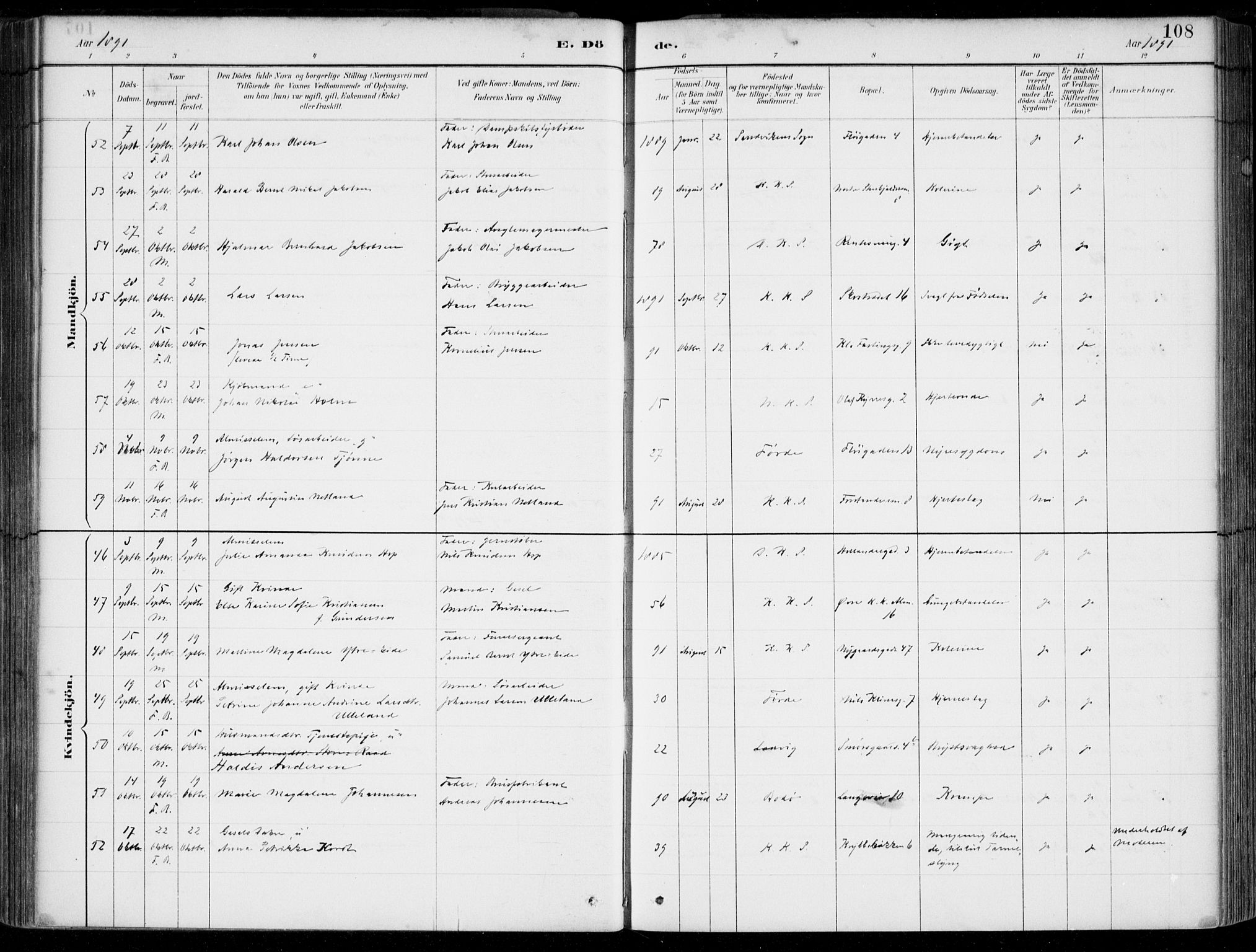 Korskirken sokneprestembete, AV/SAB-A-76101/H/Hab: Parish register (copy) no. E 4, 1884-1910, p. 108