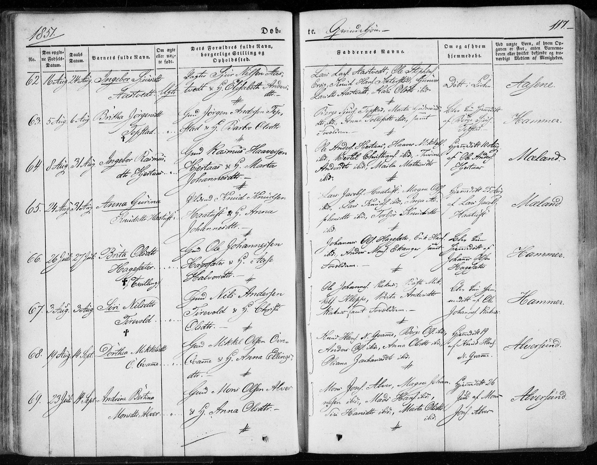 Hamre sokneprestembete, AV/SAB-A-75501/H/Ha/Haa/Haaa/L0013: Parish register (official) no. A 13, 1846-1857, p. 117