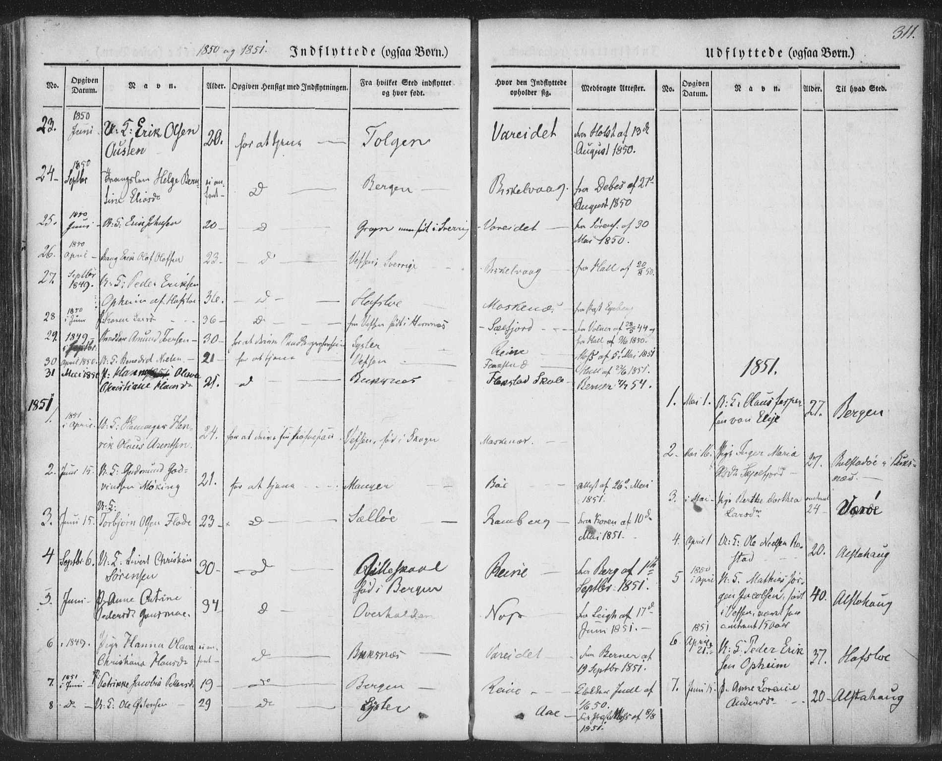 Ministerialprotokoller, klokkerbøker og fødselsregistre - Nordland, AV/SAT-A-1459/885/L1202: Parish register (official) no. 885A03, 1838-1859, p. 311