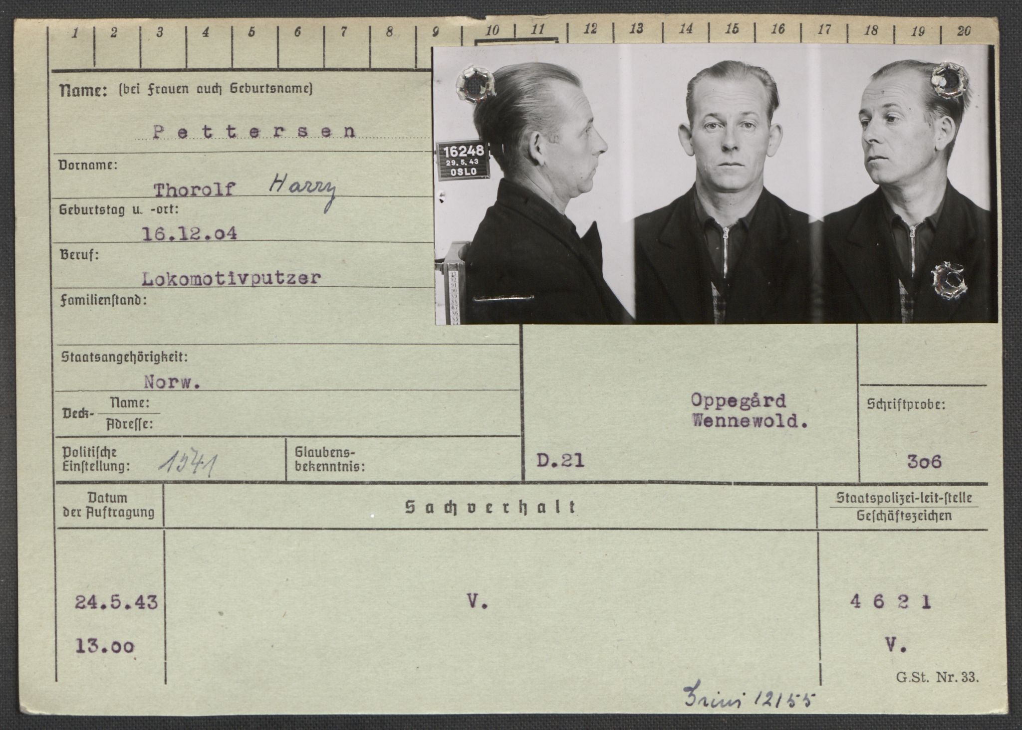 Befehlshaber der Sicherheitspolizei und des SD, AV/RA-RAFA-5969/E/Ea/Eaa/L0008: Register over norske fanger i Møllergata 19: Oelze-Ru, 1940-1945, p. 880