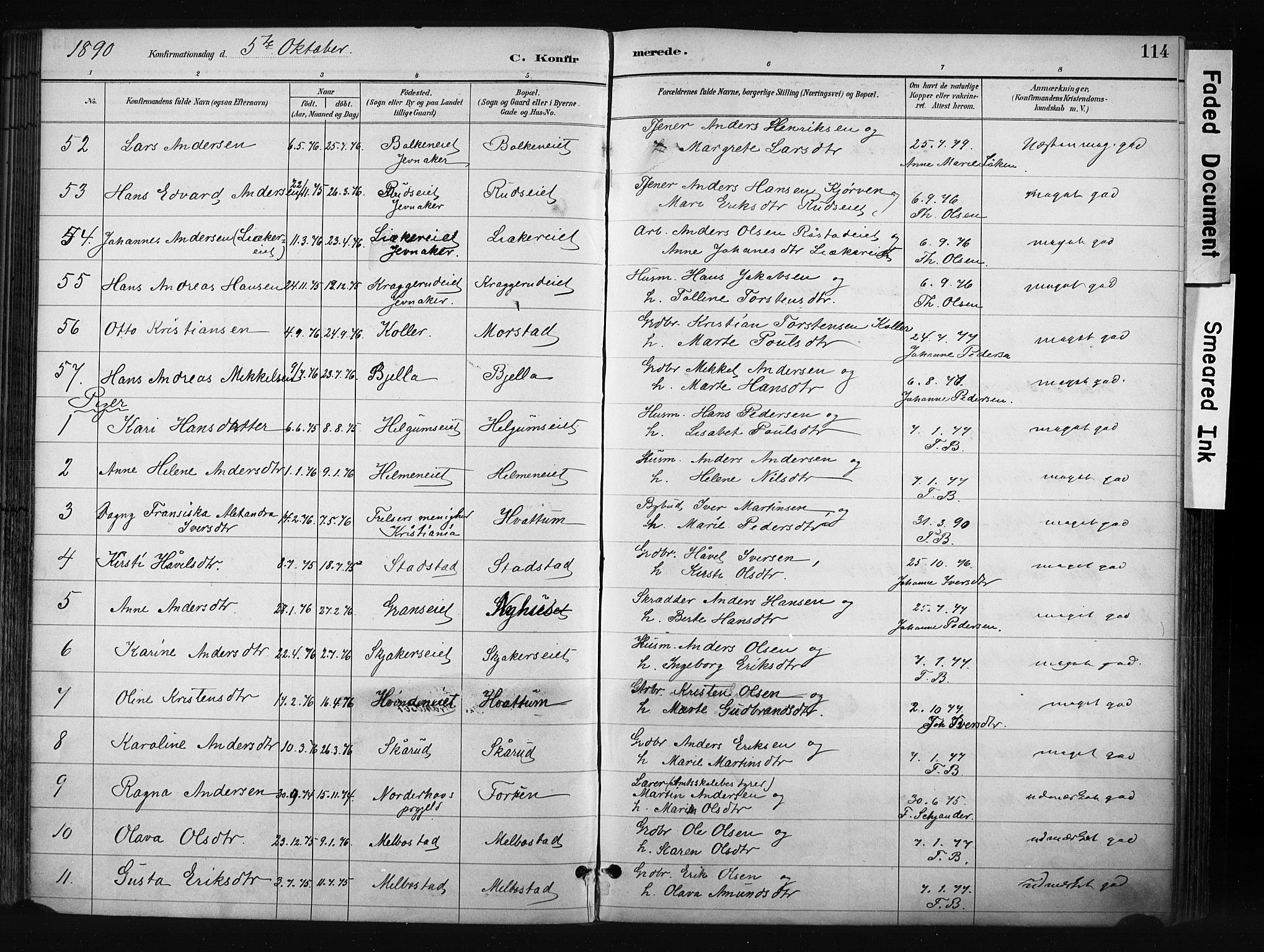 Gran prestekontor, AV/SAH-PREST-112/H/Ha/Haa/L0017: Parish register (official) no. 17, 1889-1897, p. 114