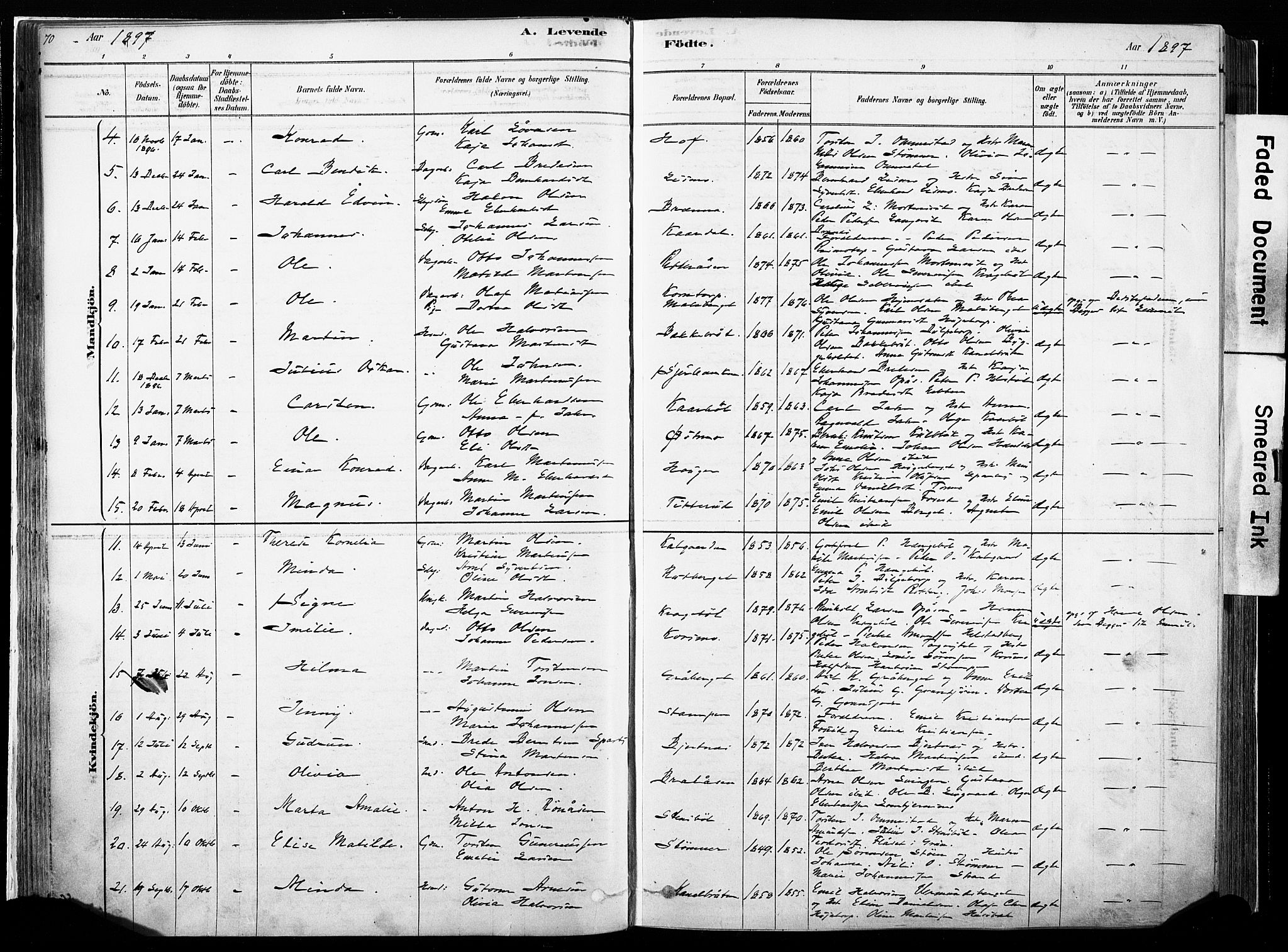 Hof prestekontor, SAH/PREST-038/H/Ha/Haa/L0010: Parish register (official) no. 10, 1878-1909, p. 70