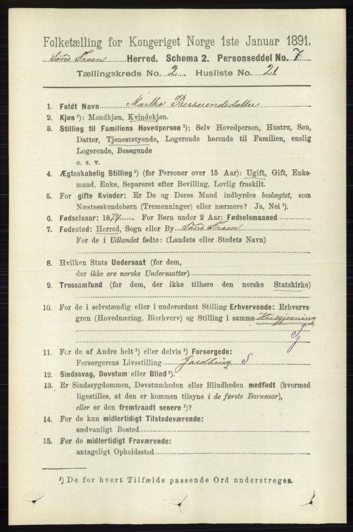 RA, 1891 census for 0519 Sør-Fron, 1891, p. 671