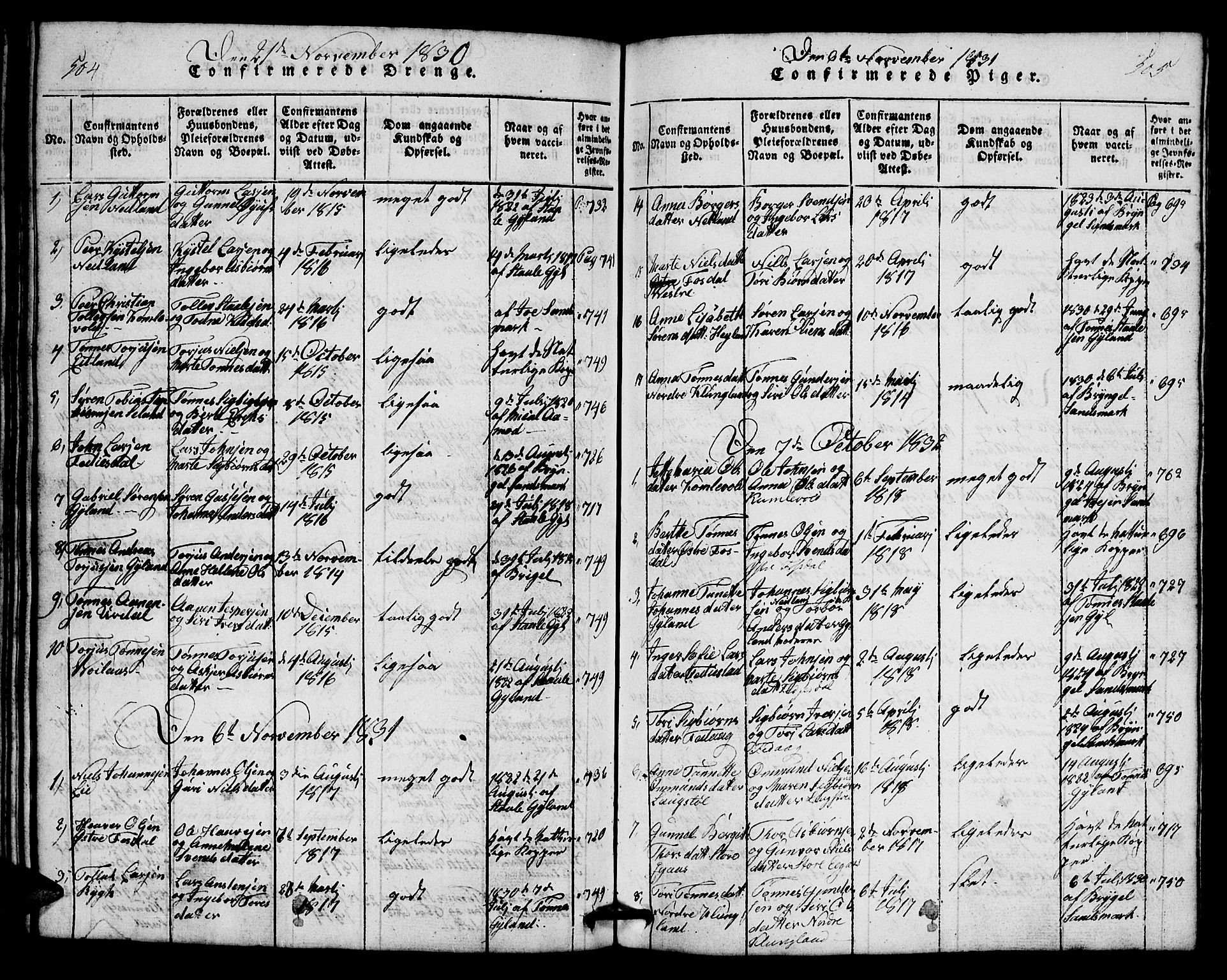 Bakke sokneprestkontor, SAK/1111-0002/F/Fb/Fbb/L0001: Parish register (copy) no. B 1, 1815-1835, p. 504-505
