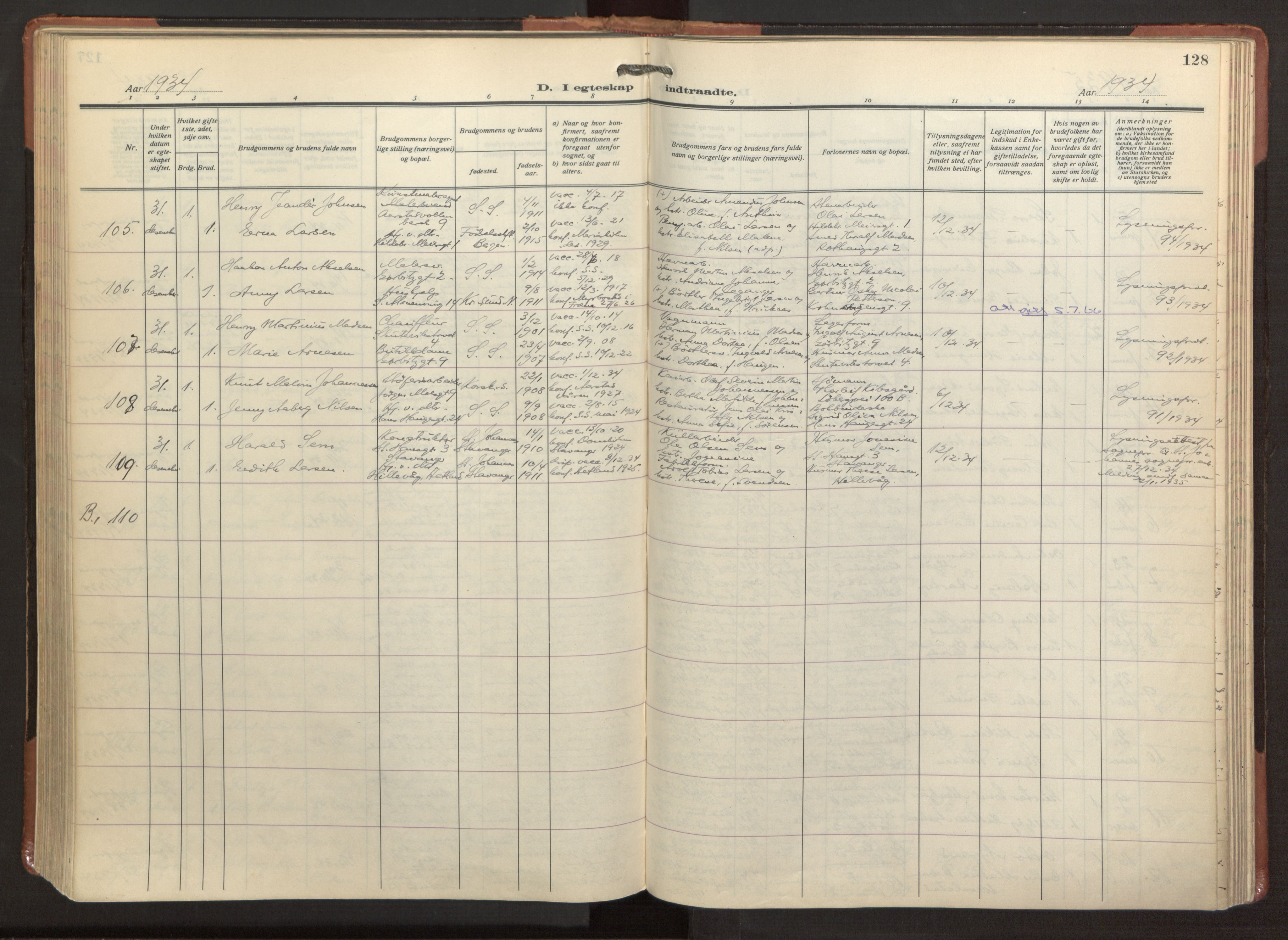 Sandviken Sokneprestembete, SAB/A-77601/H/Ha/L0016: Parish register (official) no. D 3, 1923-1940, p. 128