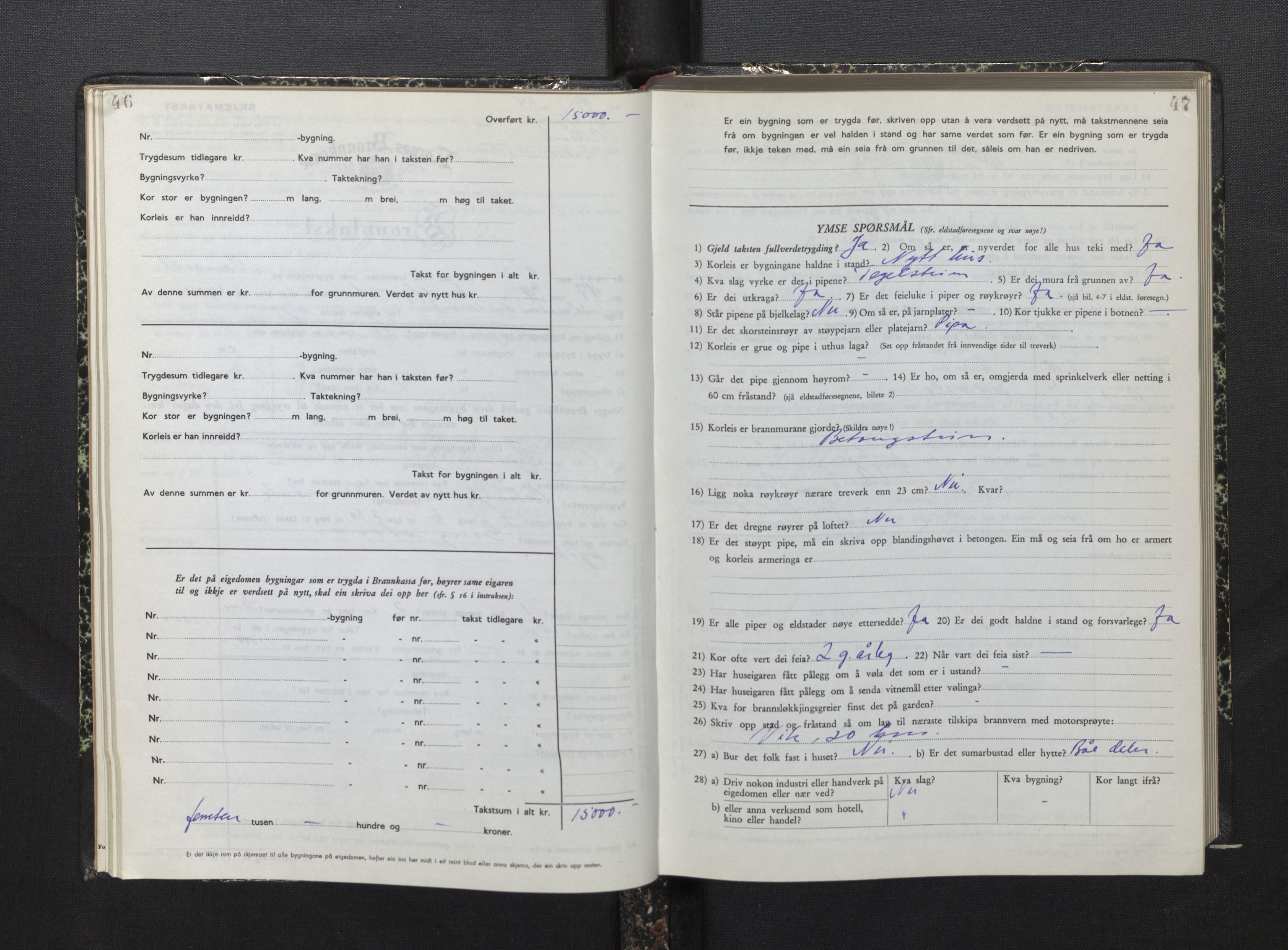 Lensmannen i Ulvik, AV/SAB-A-35601/0012/L0004: Branntakstprotokoll, skjematakst, 1951-1955, p. 46-47