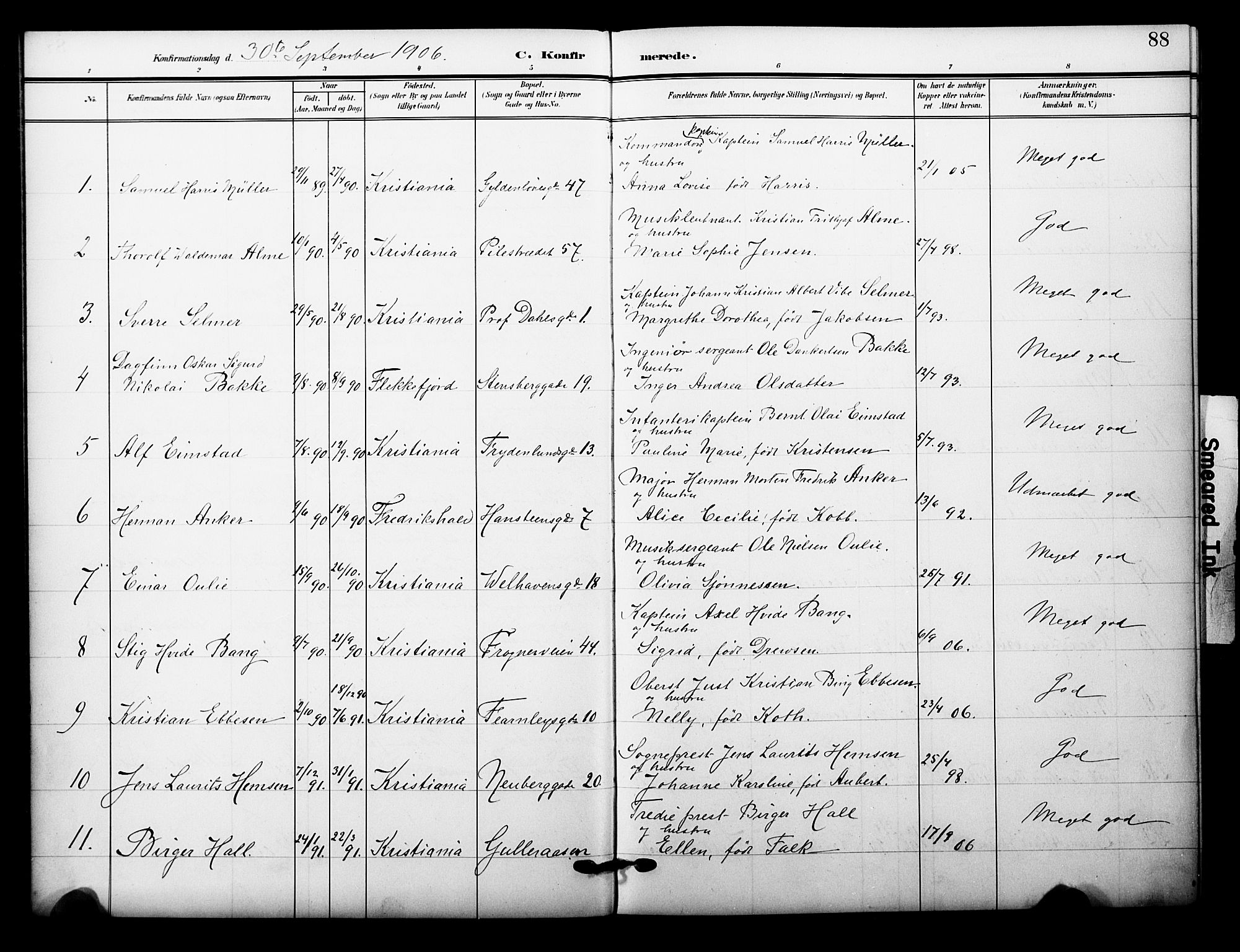 Garnisonsmenigheten Kirkebøker, SAO/A-10846/F/Fa/L0014: Parish register (official) no. 14, 1905-1914, p. 88