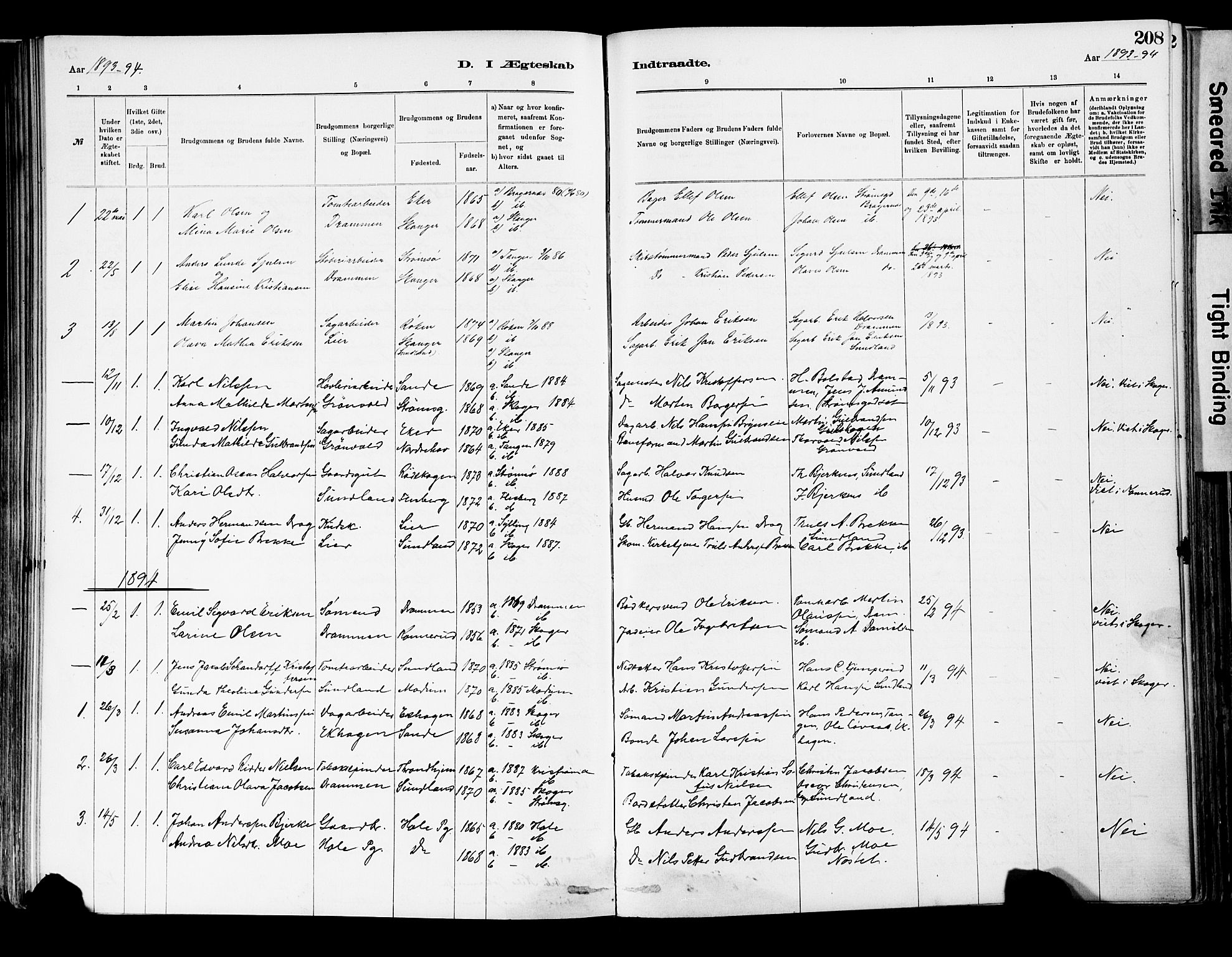 Strømsgodset kirkebøker, SAKO/A-324/F/Fa/L0001: Parish register (official) no. 1, 1885-1909, p. 208