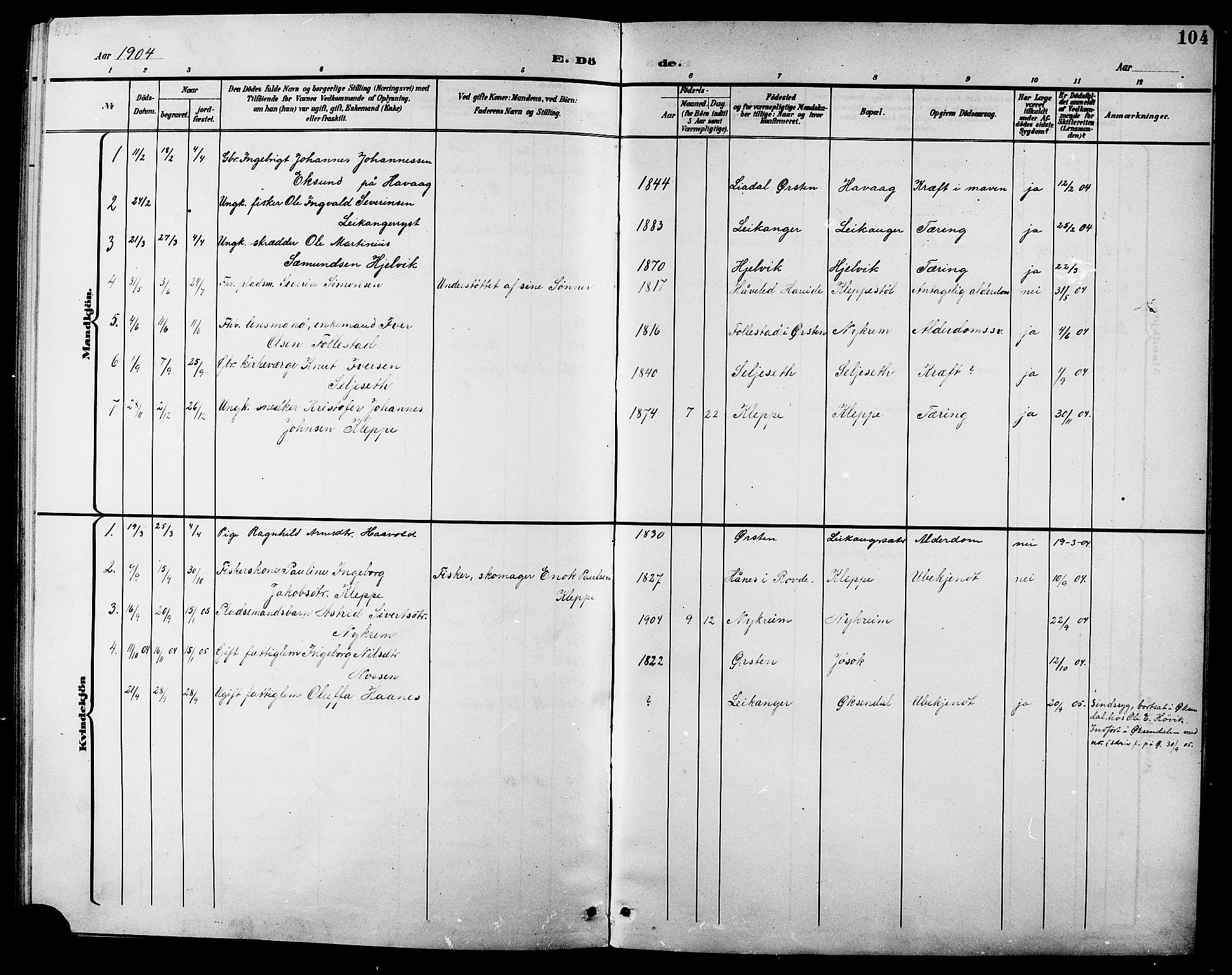 Ministerialprotokoller, klokkerbøker og fødselsregistre - Møre og Romsdal, AV/SAT-A-1454/508/L0098: Parish register (copy) no. 508C02, 1898-1916, p. 104