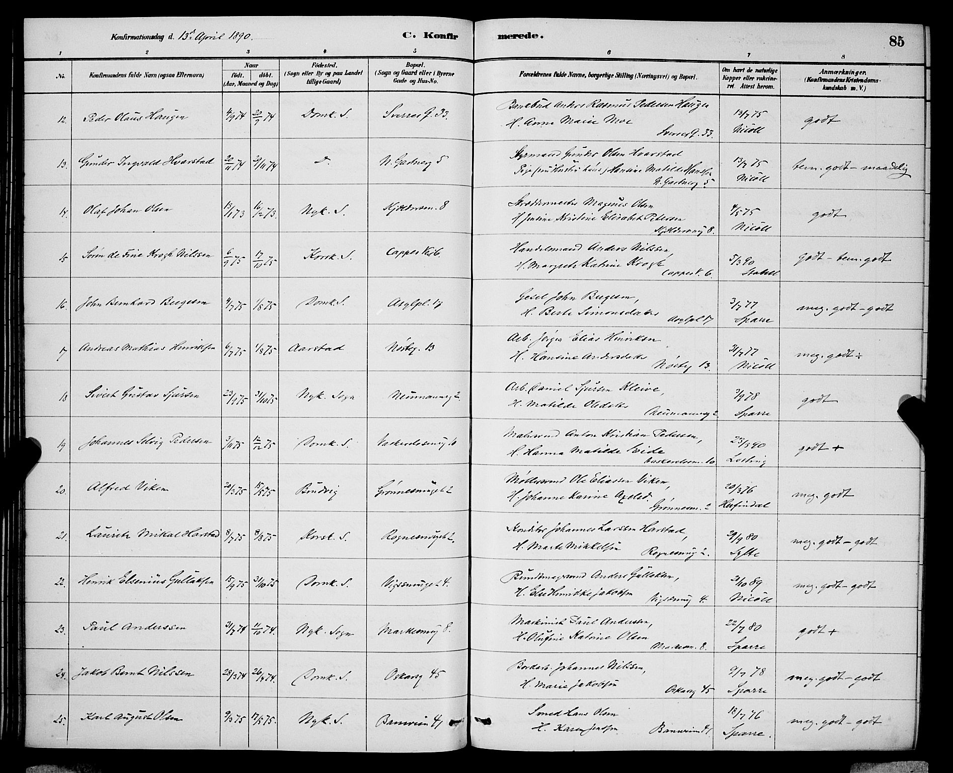 Domkirken sokneprestembete, SAB/A-74801/H/Hab/L0024: Parish register (copy) no. C 4, 1880-1899, p. 85