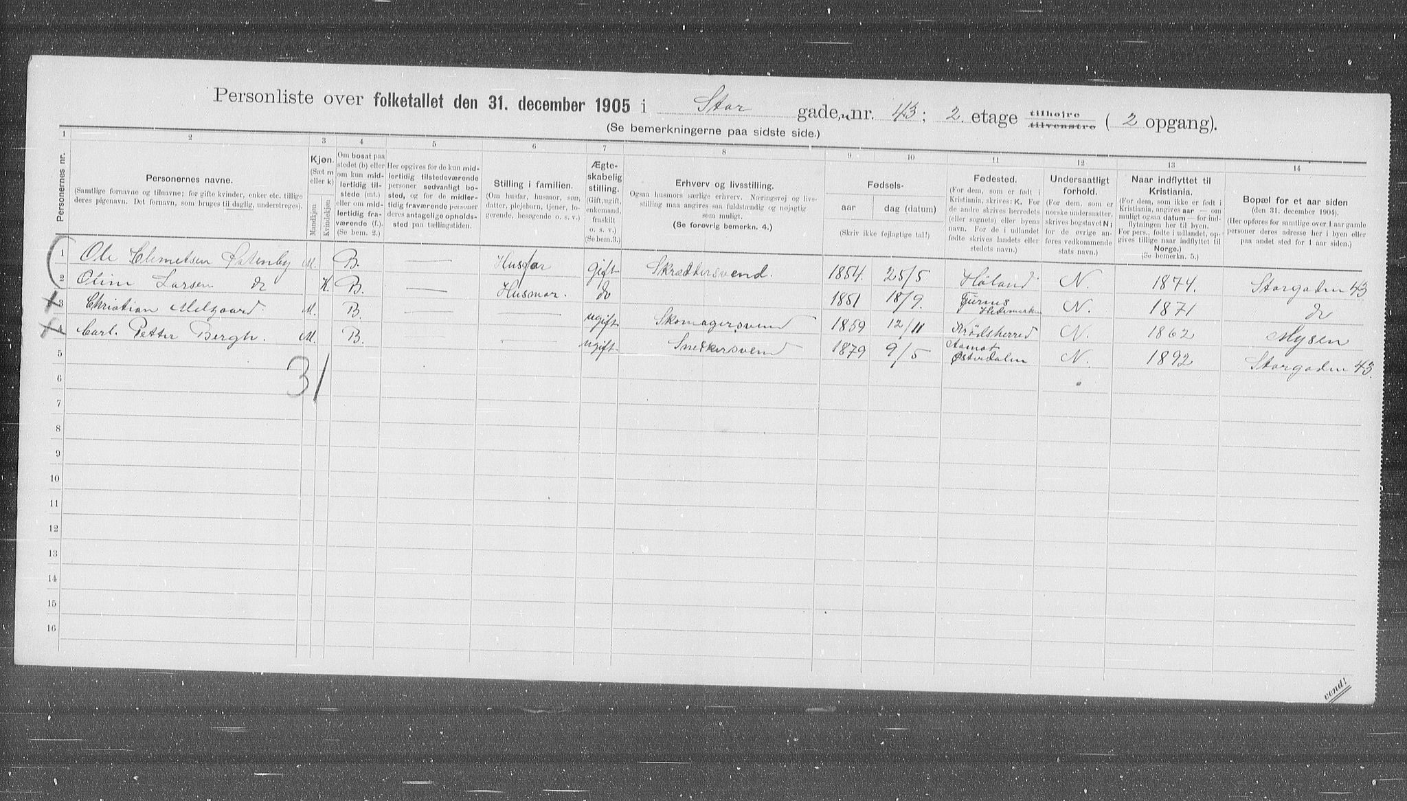 OBA, Municipal Census 1905 for Kristiania, 1905, p. 54183