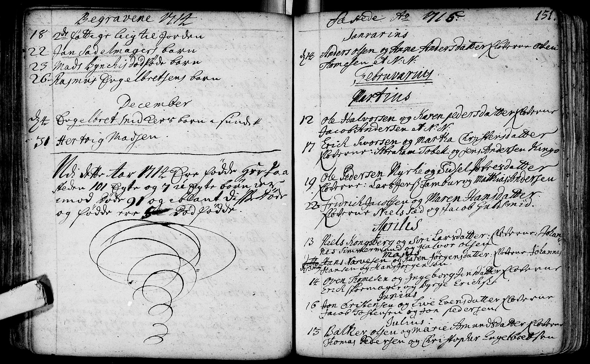 Bragernes kirkebøker, SAKO/A-6/F/Fa/L0003: Parish register (official) no. I 3, 1706-1734, p. 151