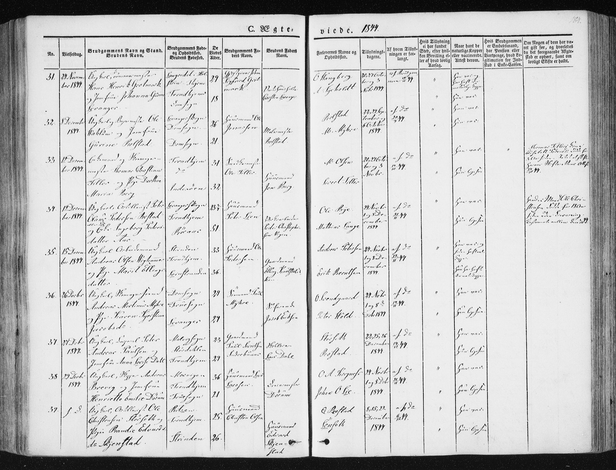 Ministerialprotokoller, klokkerbøker og fødselsregistre - Sør-Trøndelag, AV/SAT-A-1456/602/L0110: Parish register (official) no. 602A08, 1840-1854, p. 184