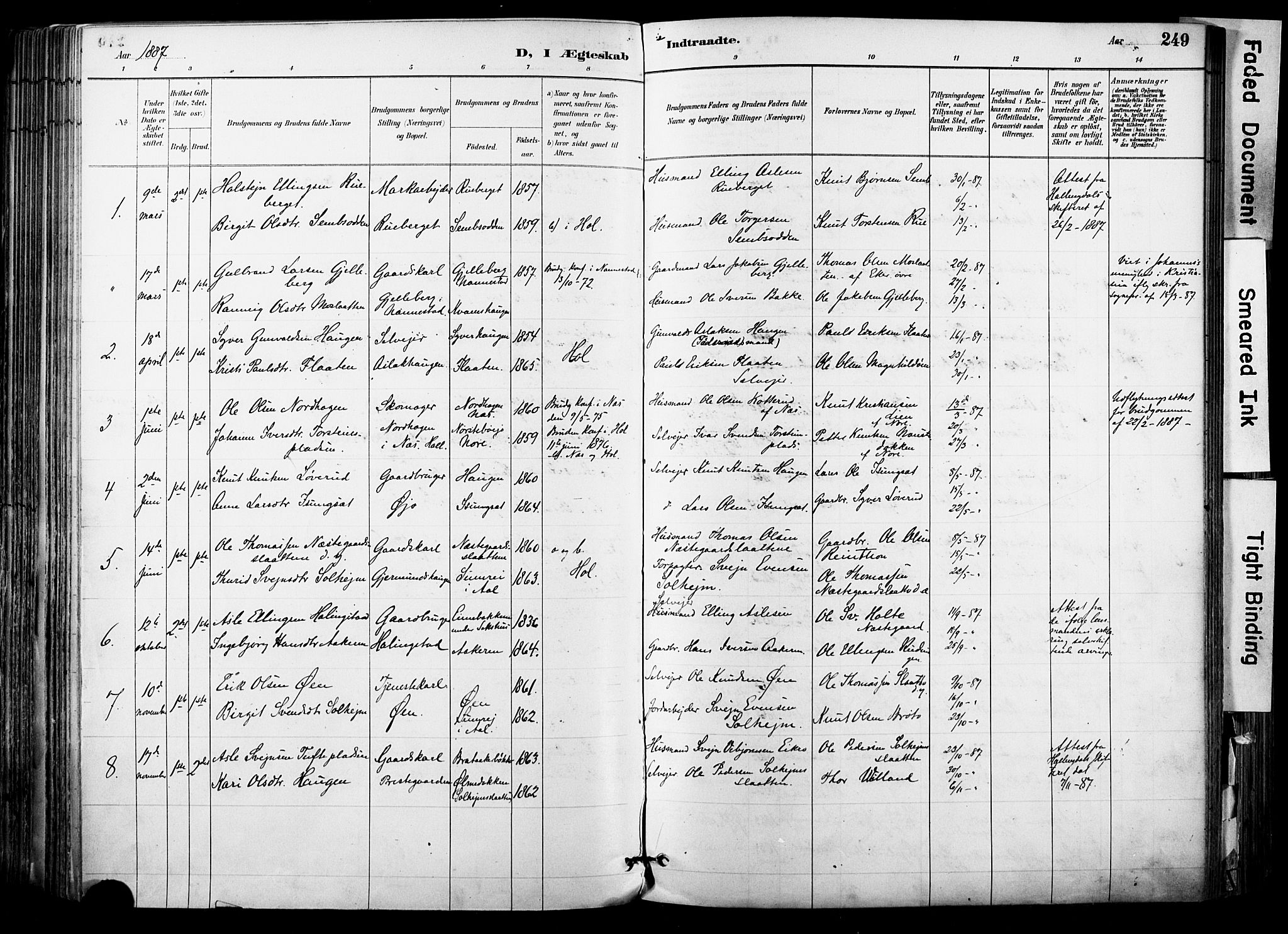 Hol kirkebøker, AV/SAKO-A-227/F/Fa/L0003: Parish register (official) no. I 3, 1887-1918, p. 249