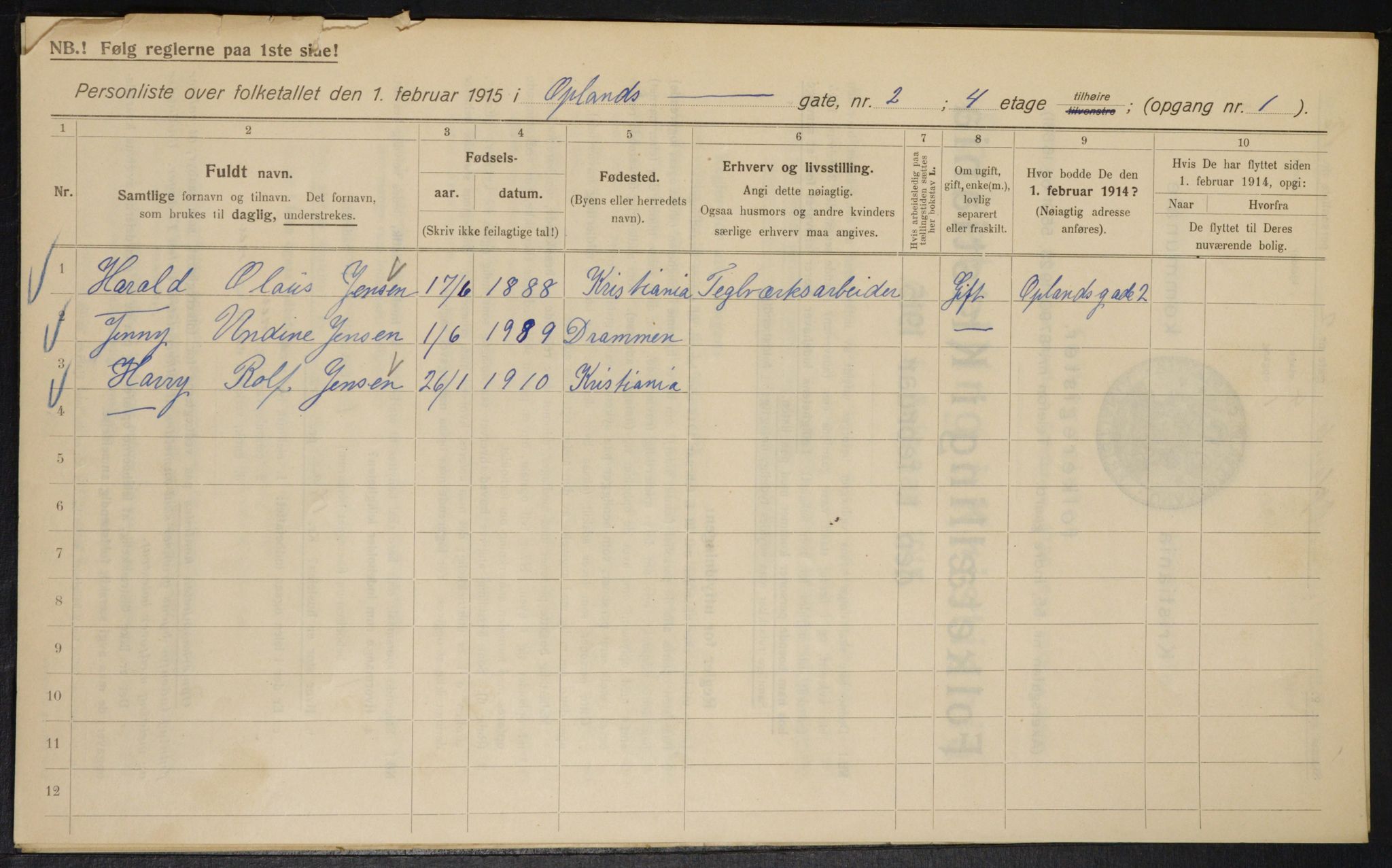 OBA, Municipal Census 1915 for Kristiania, 1915, p. 75253