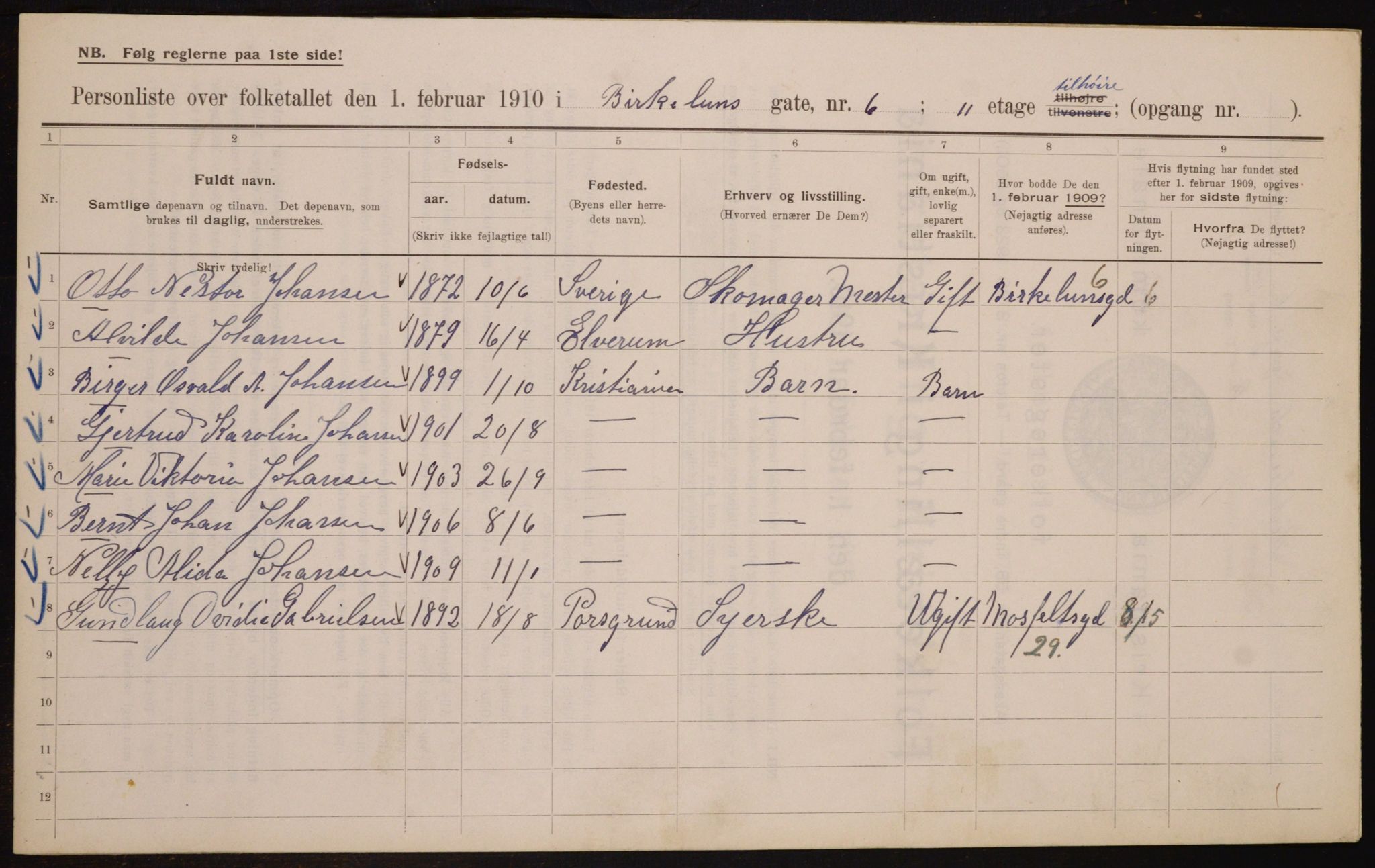 OBA, Municipal Census 1910 for Kristiania, 1910, p. 4978