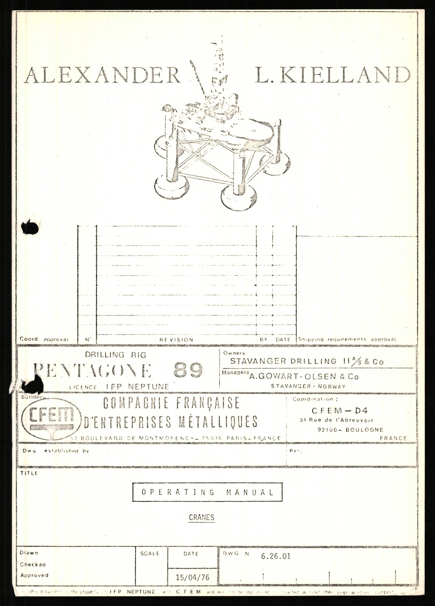 Pa 1503 - Stavanger Drilling AS, AV/SAST-A-101906/2/E/Eb/Ebb/L0005: Alexander L. Kielland plattform - Operation manual, 1976, p. 3