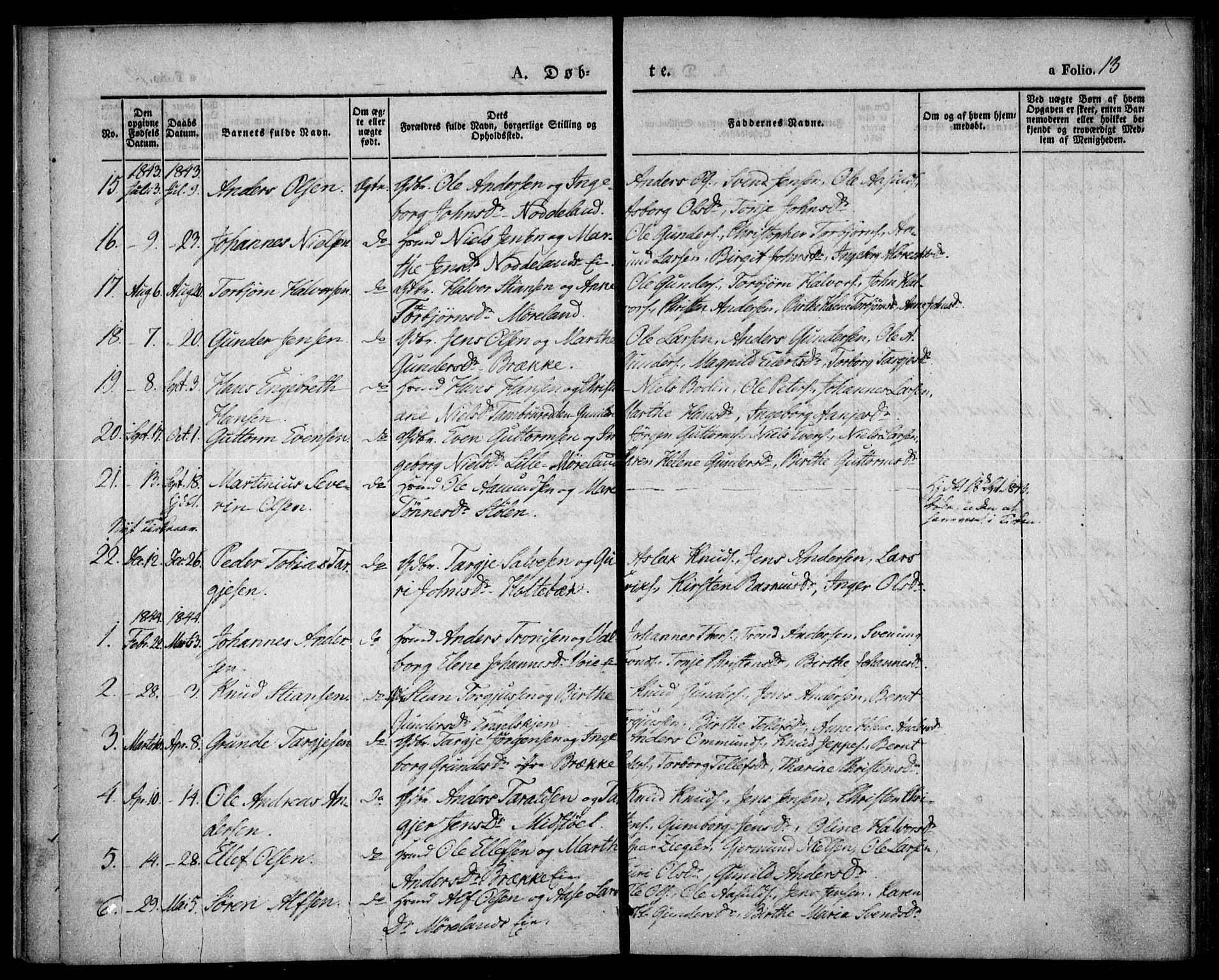 Austre Moland sokneprestkontor, SAK/1111-0001/F/Fa/Faa/L0006: Parish register (official) no. A 6, 1837-1846, p. 13