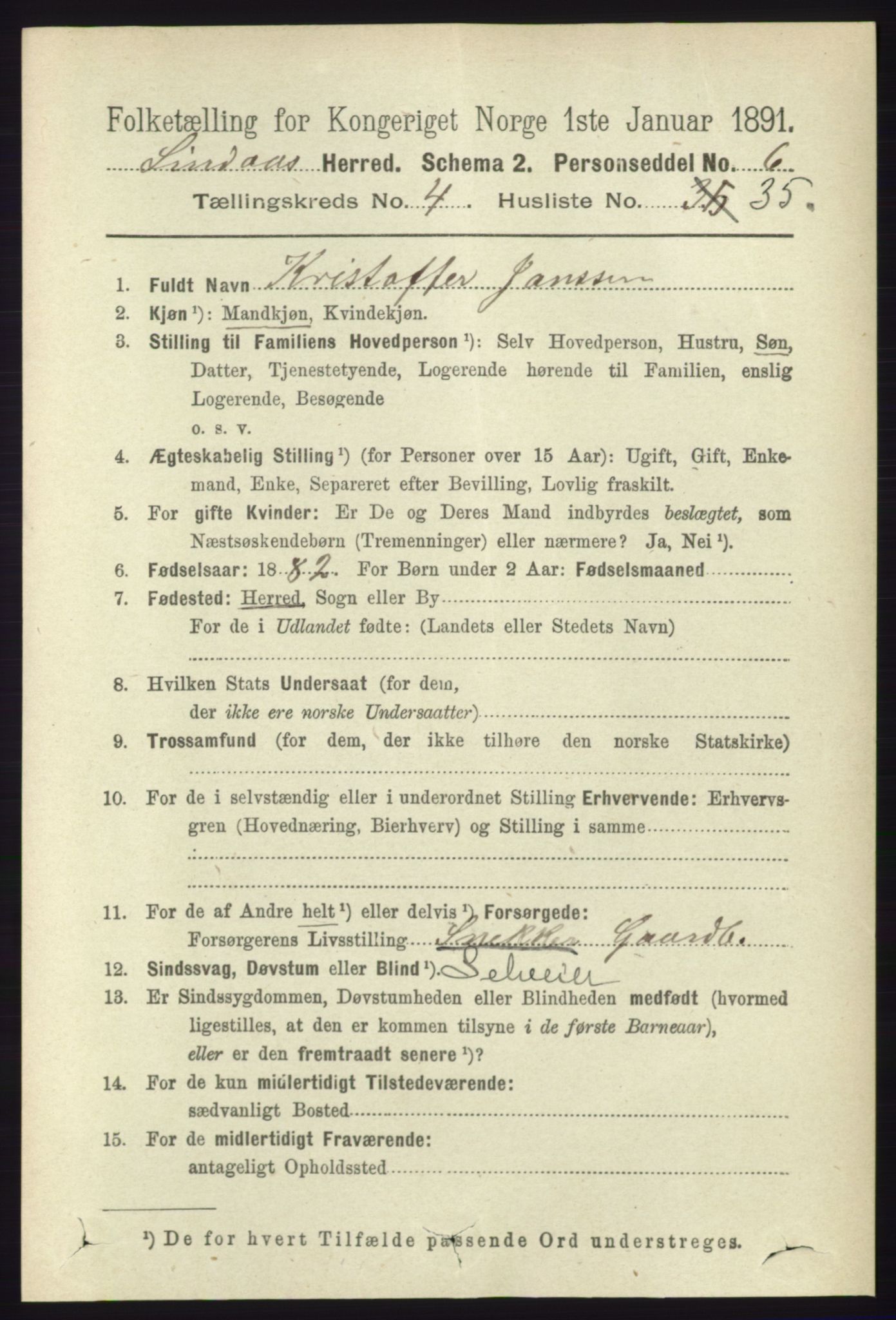 RA, 1891 census for 1263 Lindås, 1891, p. 1388