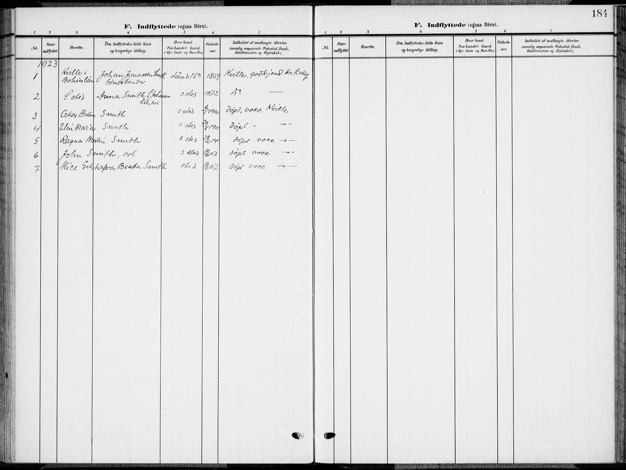 Kristiansand domprosti, SAK/1112-0006/F/Fa/L0022: Parish register (official) no. A 21, 1905-1916, p. 184