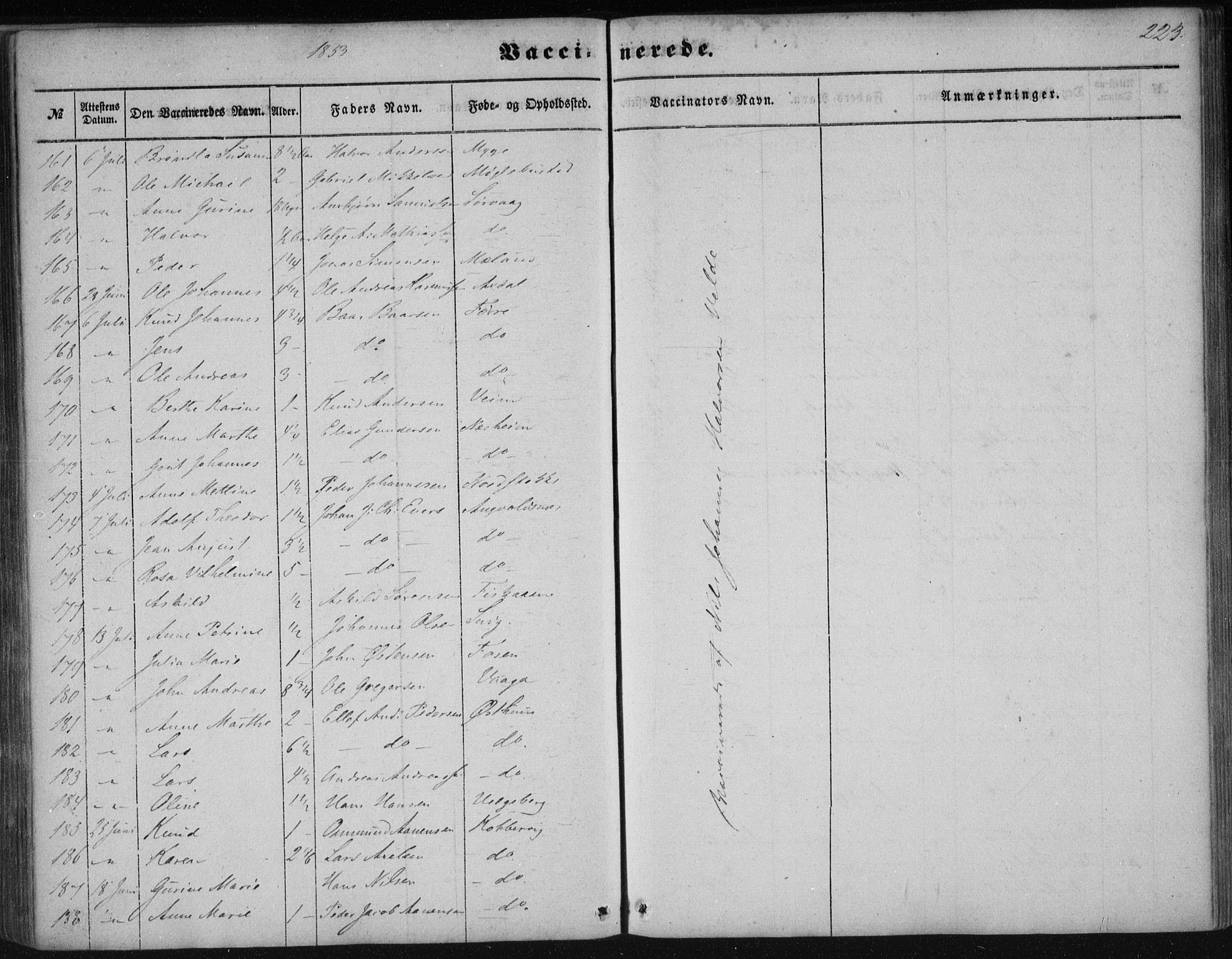 Avaldsnes sokneprestkontor, AV/SAST-A -101851/H/Ha/Haa/L0009: Parish register (official) no. A 9, 1853-1865, p. 223