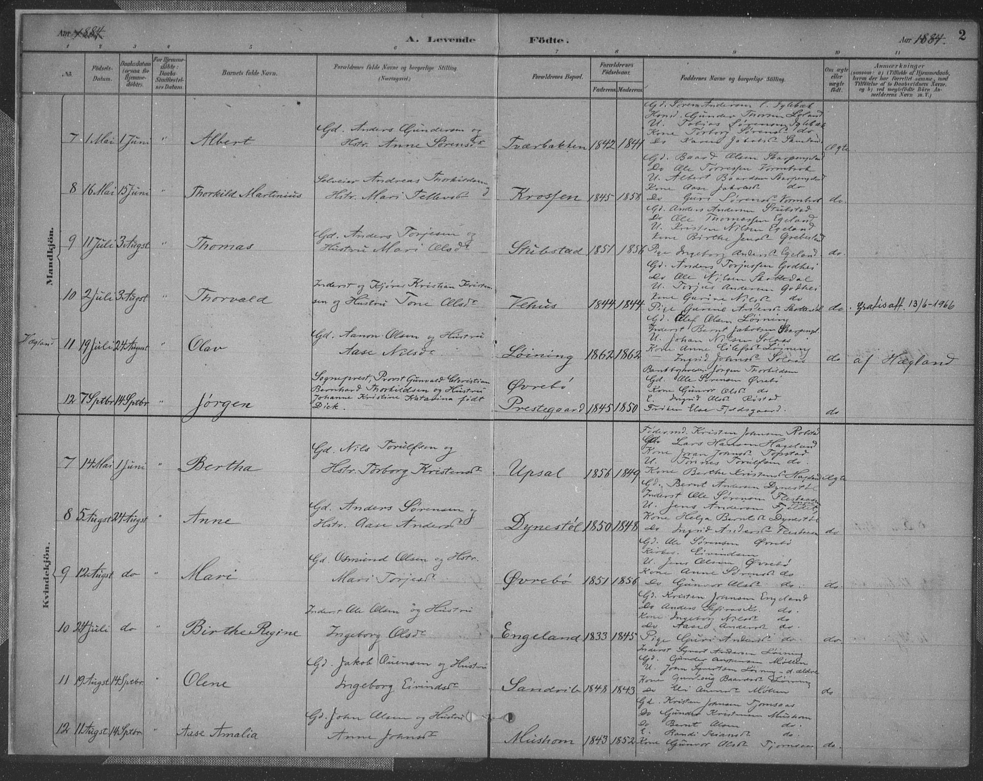 Vennesla sokneprestkontor, AV/SAK-1111-0045/Fa/Fac/L0009: Parish register (official) no. A 9, 1884-1901, p. 2