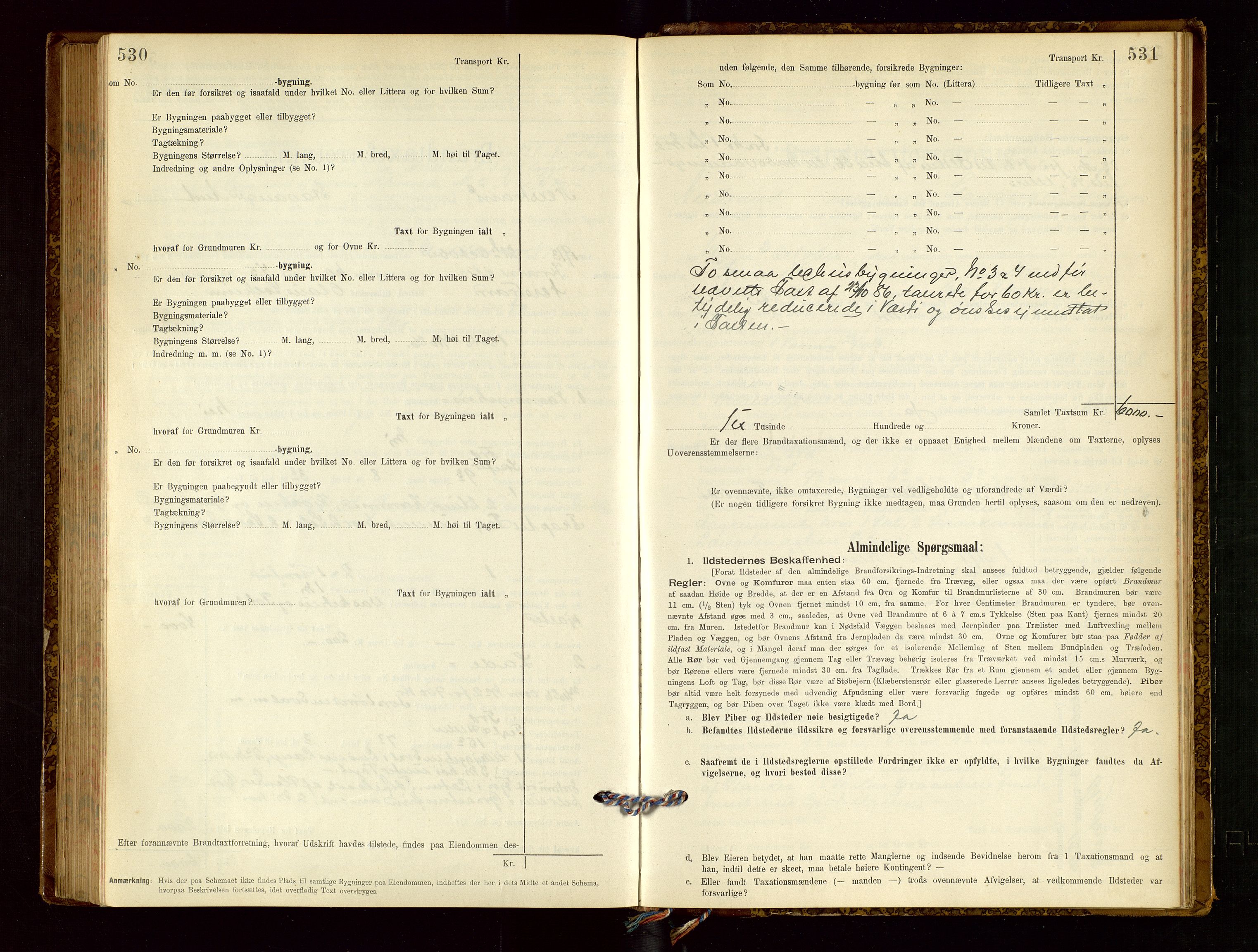 Nedstrand lensmannskontor, AV/SAST-A-100236/Gob/L0001: "Brandtaxationsprotokol for Nerstrand Lensmandsdistrikt Ryfylke fogderi", 1895-1915, p. 530-531