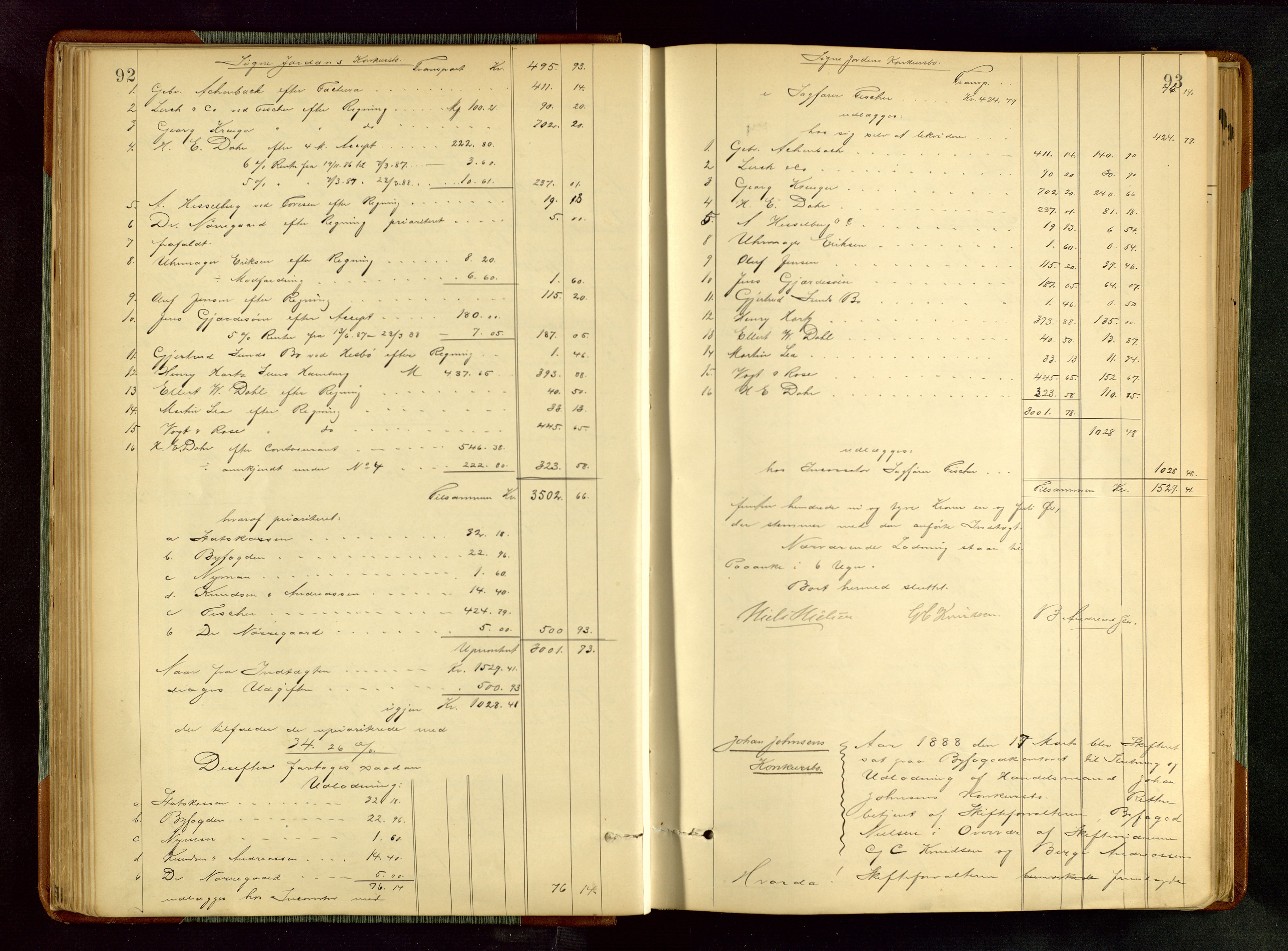 Haugesund tingrett, AV/SAST-A-101415/01/IV/IVA/L0005: Skifteprotokoll med register, 1887-1900, p. 92-93