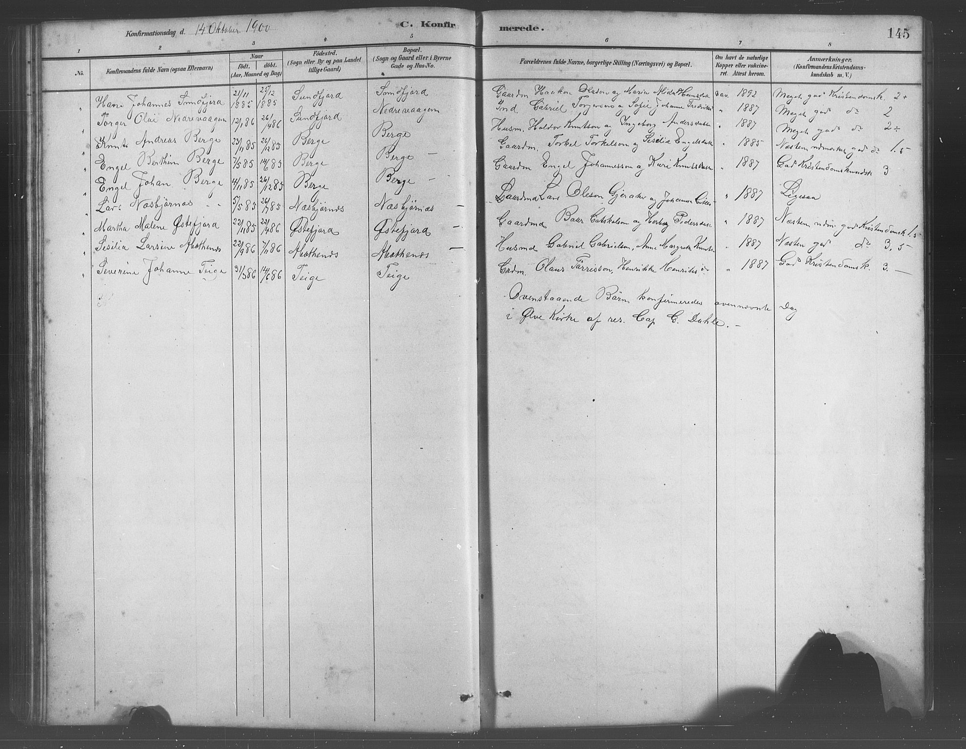 Fusa sokneprestembete, SAB/A-75401/H/Hab: Parish register (copy) no. C 2, 1886-1926, p. 145