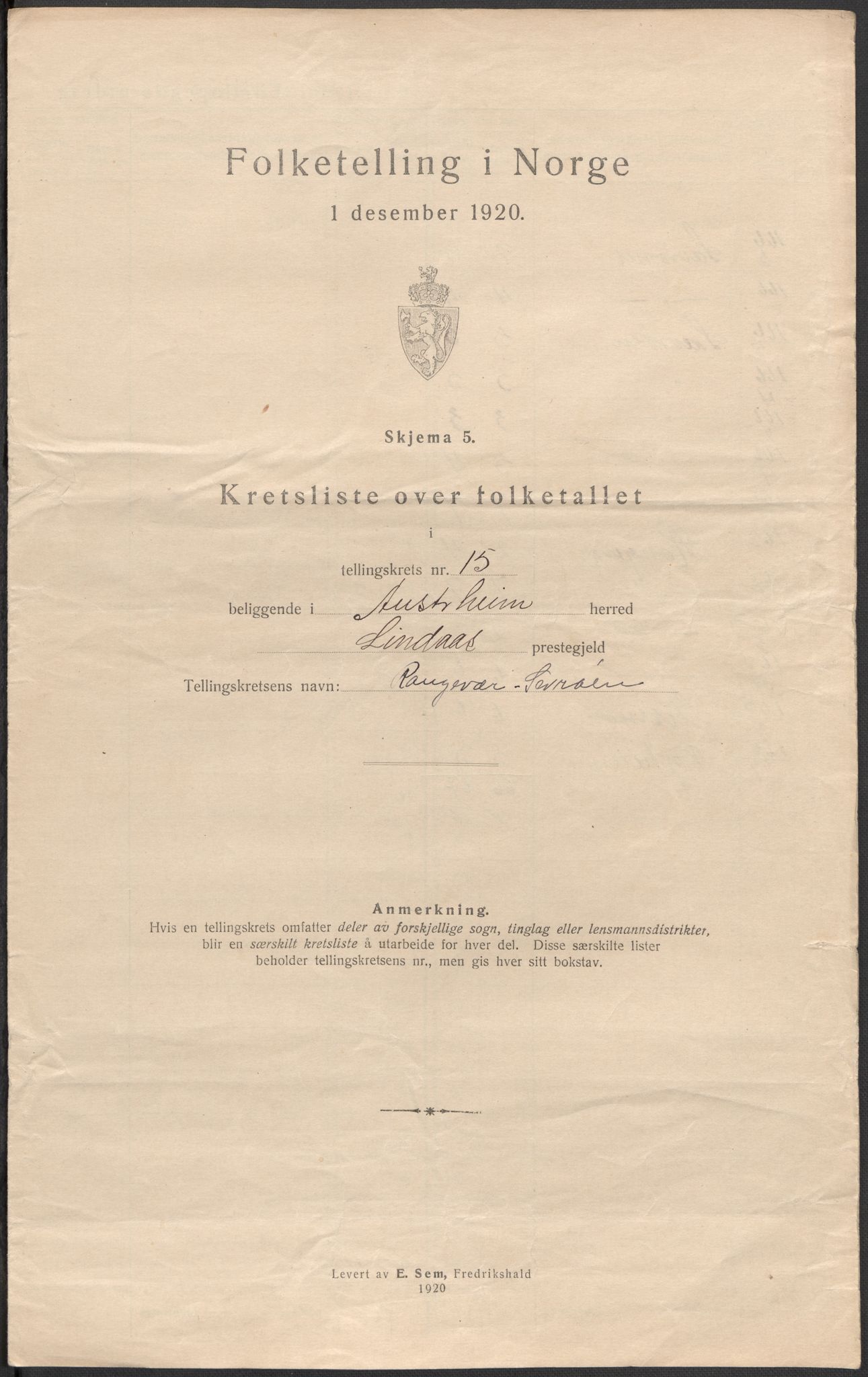 SAB, 1920 census for Austrheim, 1920, p. 47