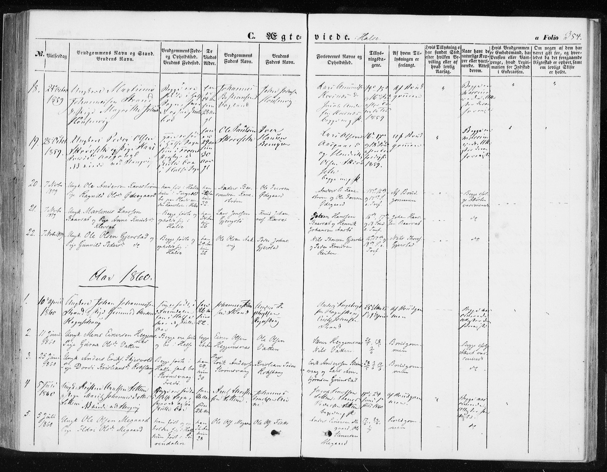 Ministerialprotokoller, klokkerbøker og fødselsregistre - Møre og Romsdal, AV/SAT-A-1454/576/L0883: Parish register (official) no. 576A01, 1849-1865, p. 354