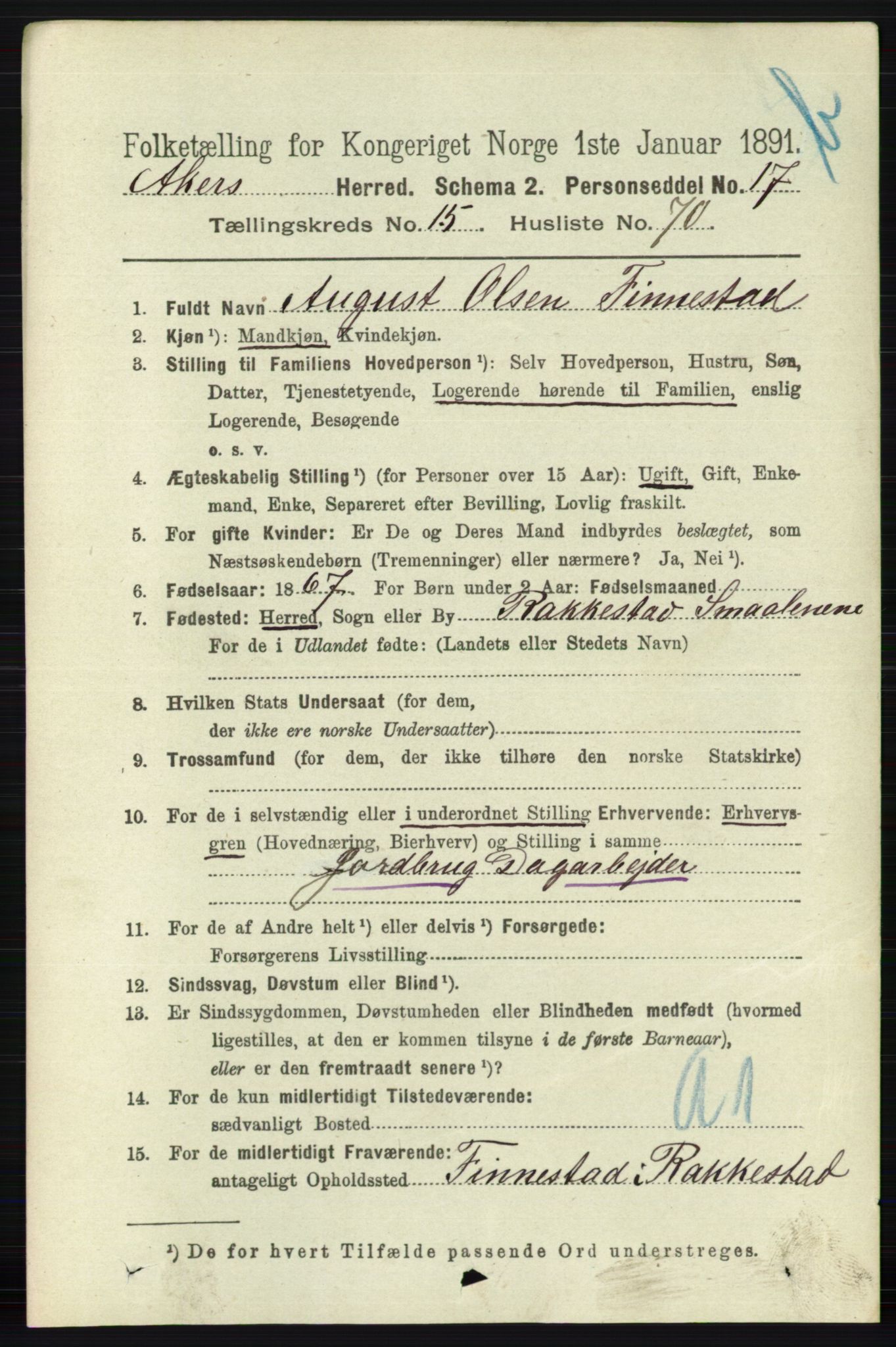 RA, 1891 census for 0218 Aker, 1891, p. 13915