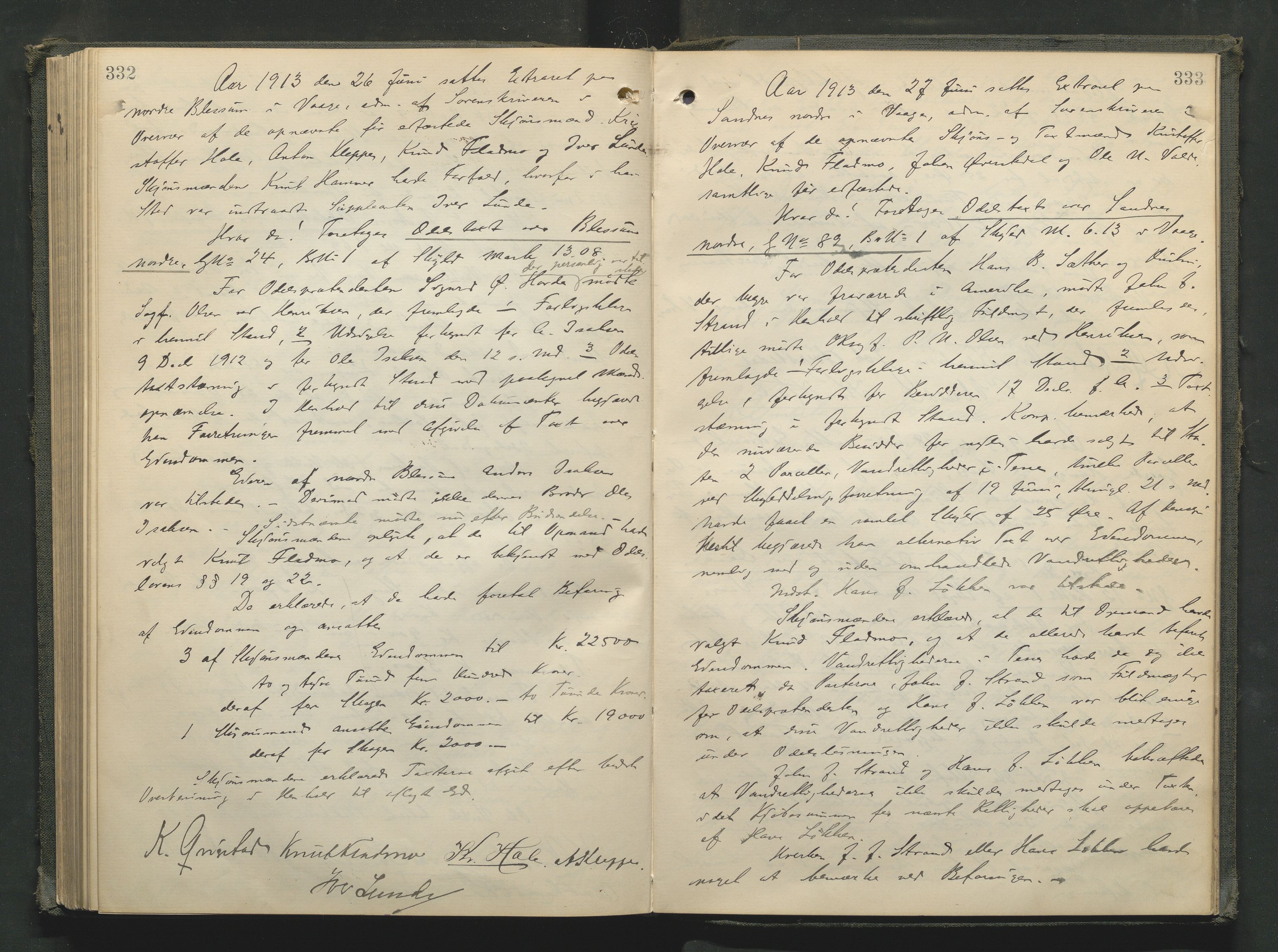 Nord-Gudbrandsdal tingrett, AV/SAH-TING-002/G/Gc/Gcb/L0008: Ekstrarettsprotokoll for åstedssaker, 1909-1913, p. 332-333