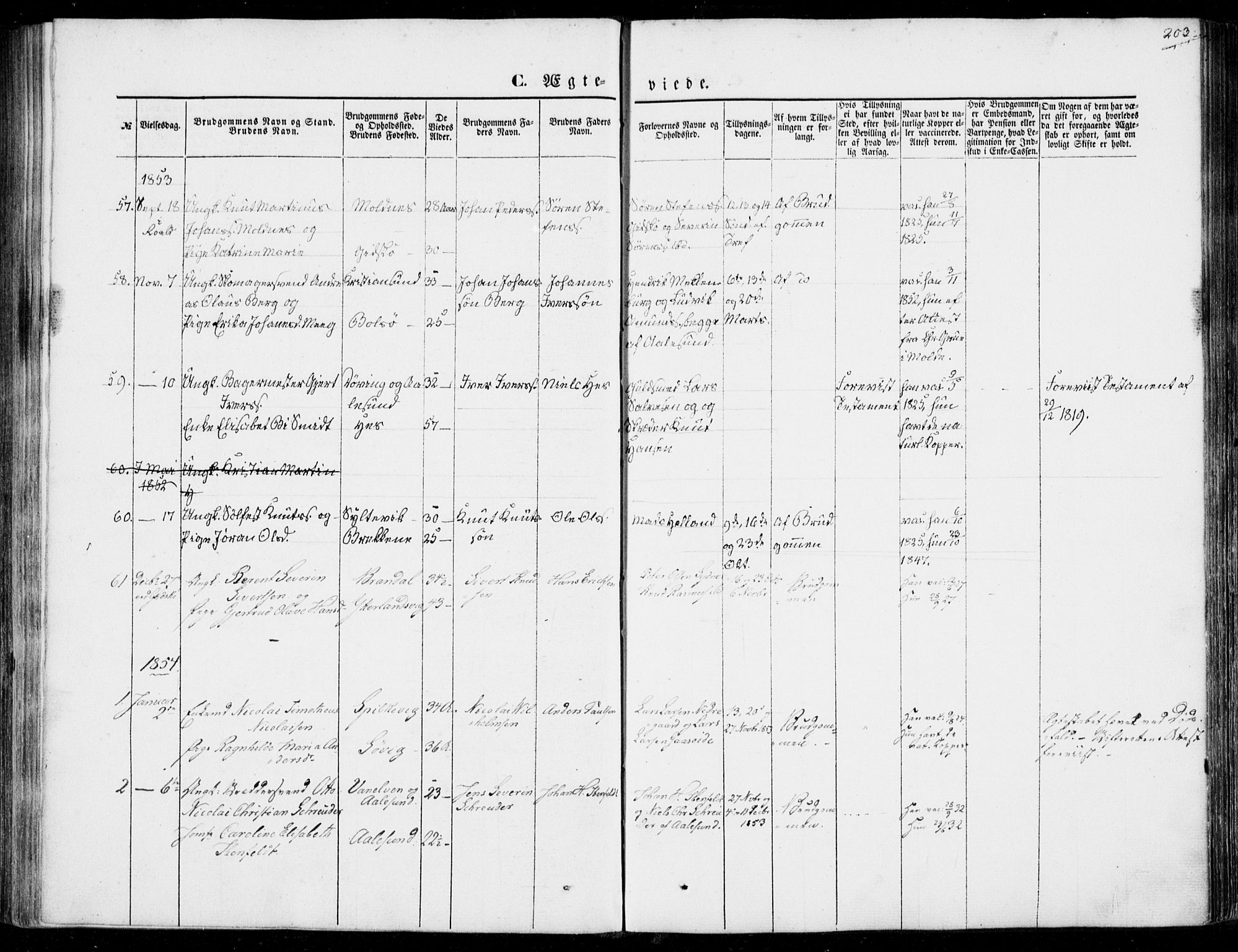 Ministerialprotokoller, klokkerbøker og fødselsregistre - Møre og Romsdal, SAT/A-1454/528/L0397: Parish register (official) no. 528A08, 1848-1858, p. 203