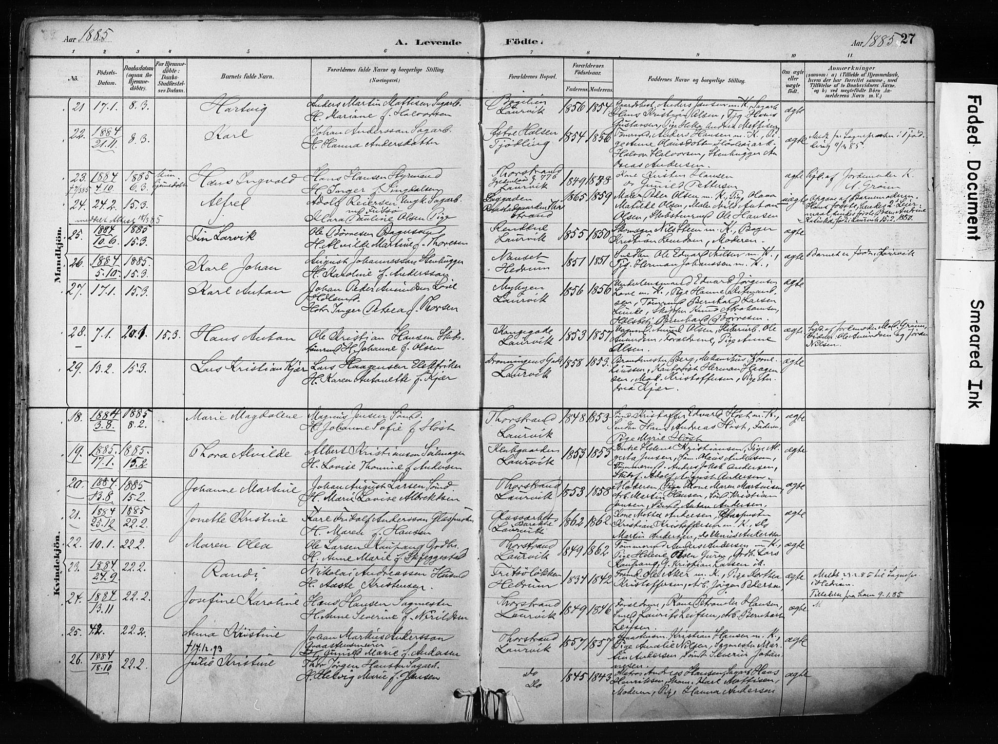 Larvik kirkebøker, AV/SAKO-A-352/F/Fa/L0009: Parish register (official) no. I 9, 1884-1904, p. 27