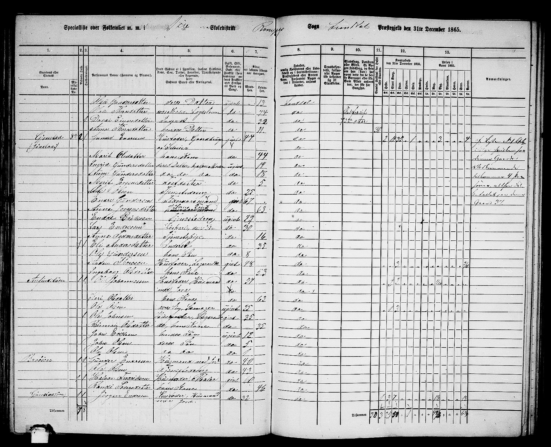 RA, 1865 census for Sunndal, 1865, p. 12