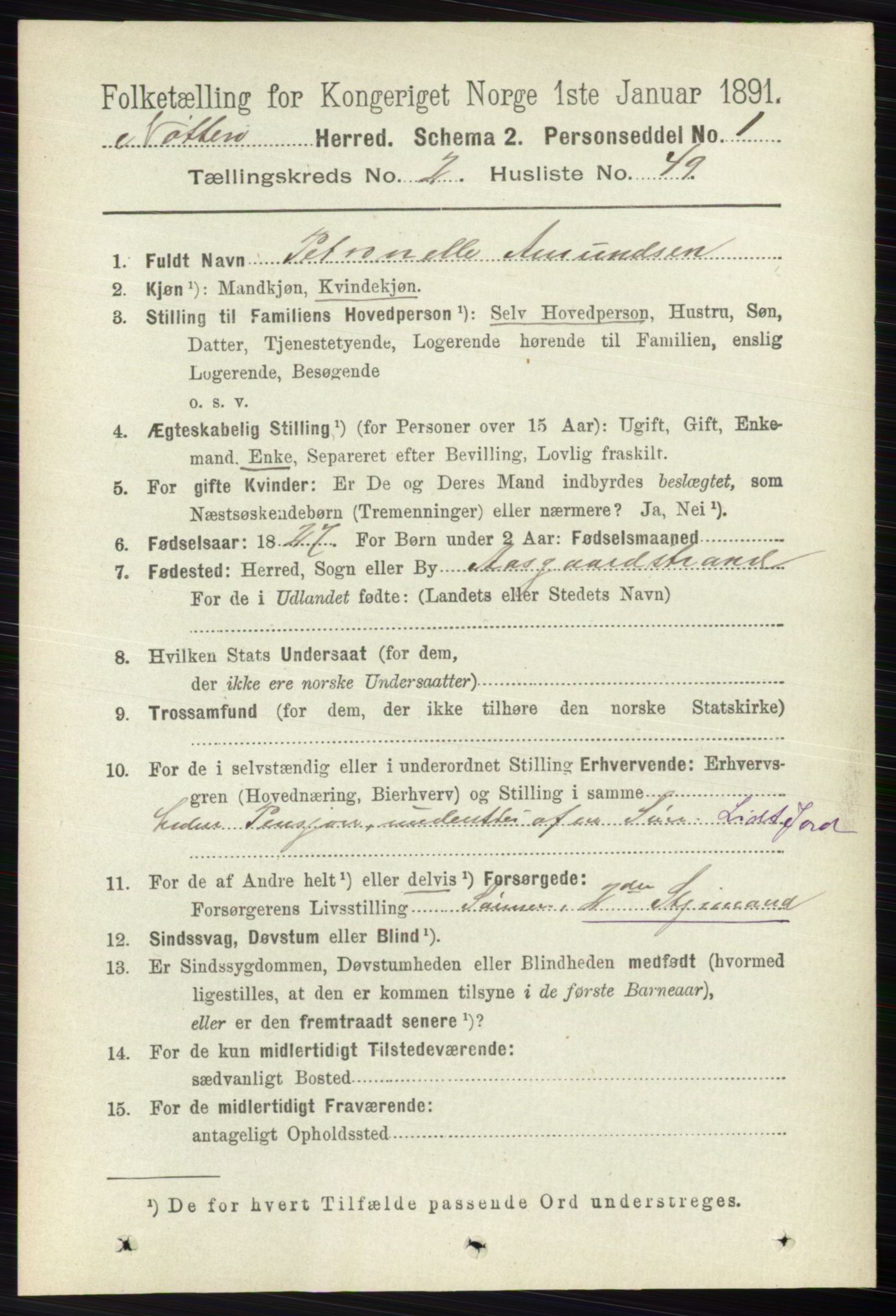RA, 1891 census for 0722 Nøtterøy, 1891, p. 1173