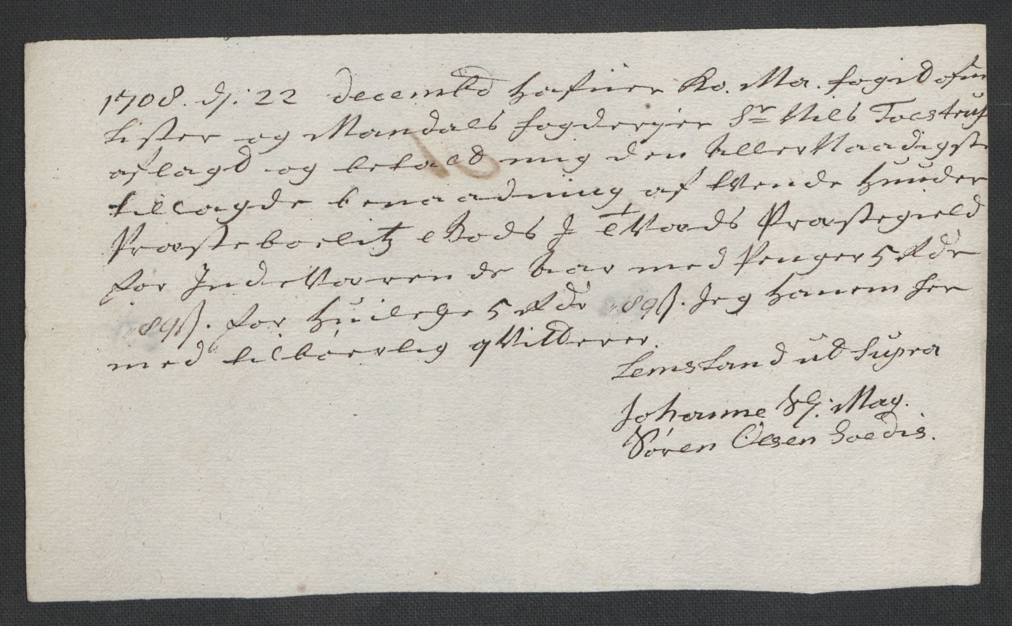 Rentekammeret inntil 1814, Reviderte regnskaper, Fogderegnskap, RA/EA-4092/R43/L2552: Fogderegnskap Lista og Mandal, 1705-1709, p. 162