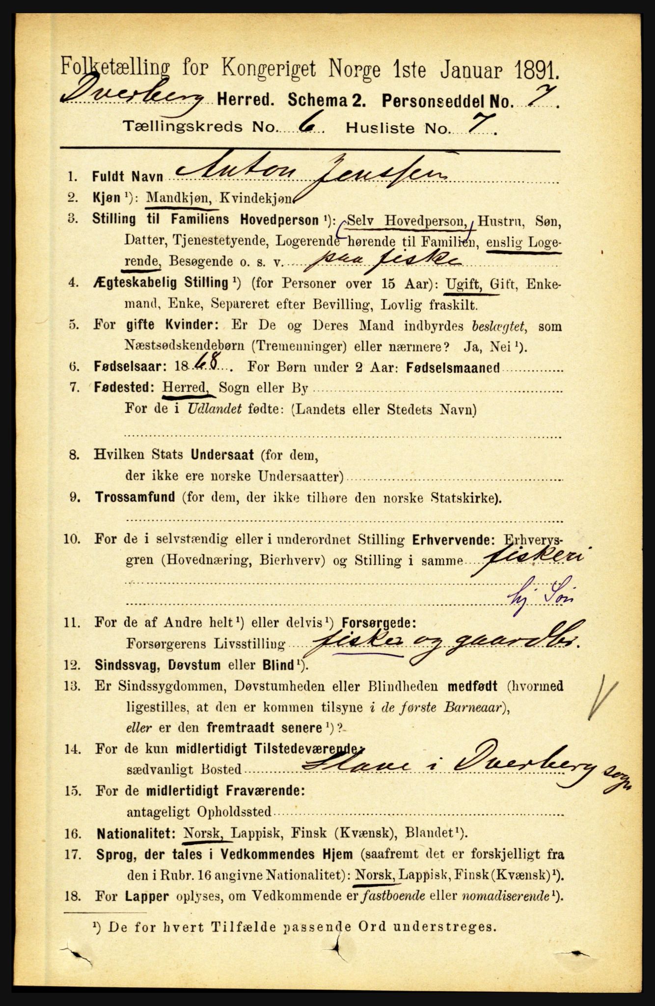 RA, 1891 census for 1872 Dverberg, 1891, p. 2173