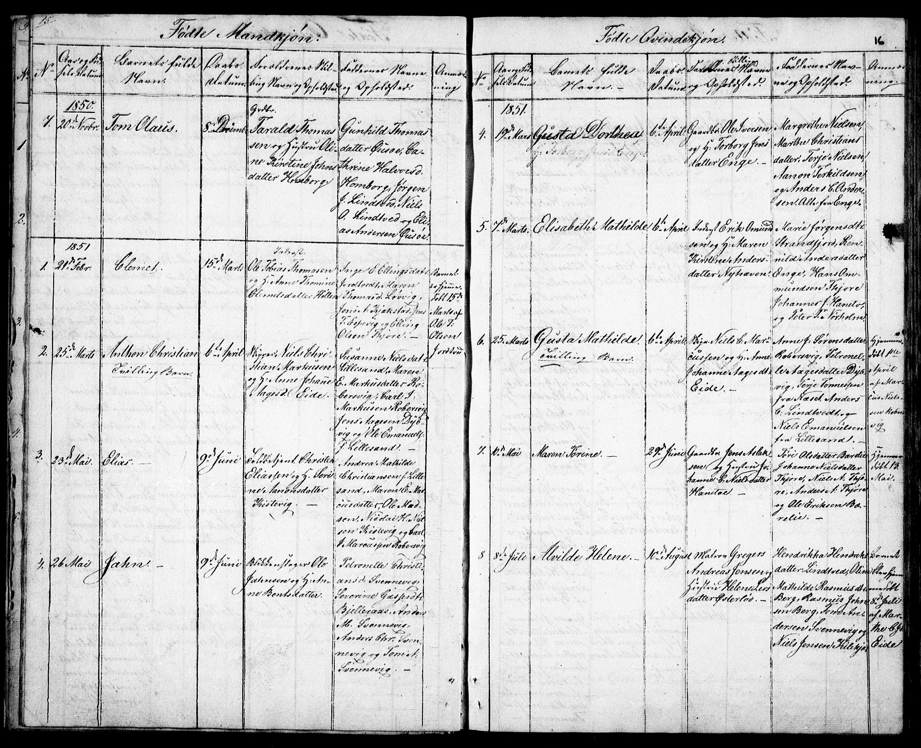 Hommedal sokneprestkontor, AV/SAK-1111-0023/F/Fb/Fba/L0002: Parish register (copy) no. B 2, 1841-1863, p. 16