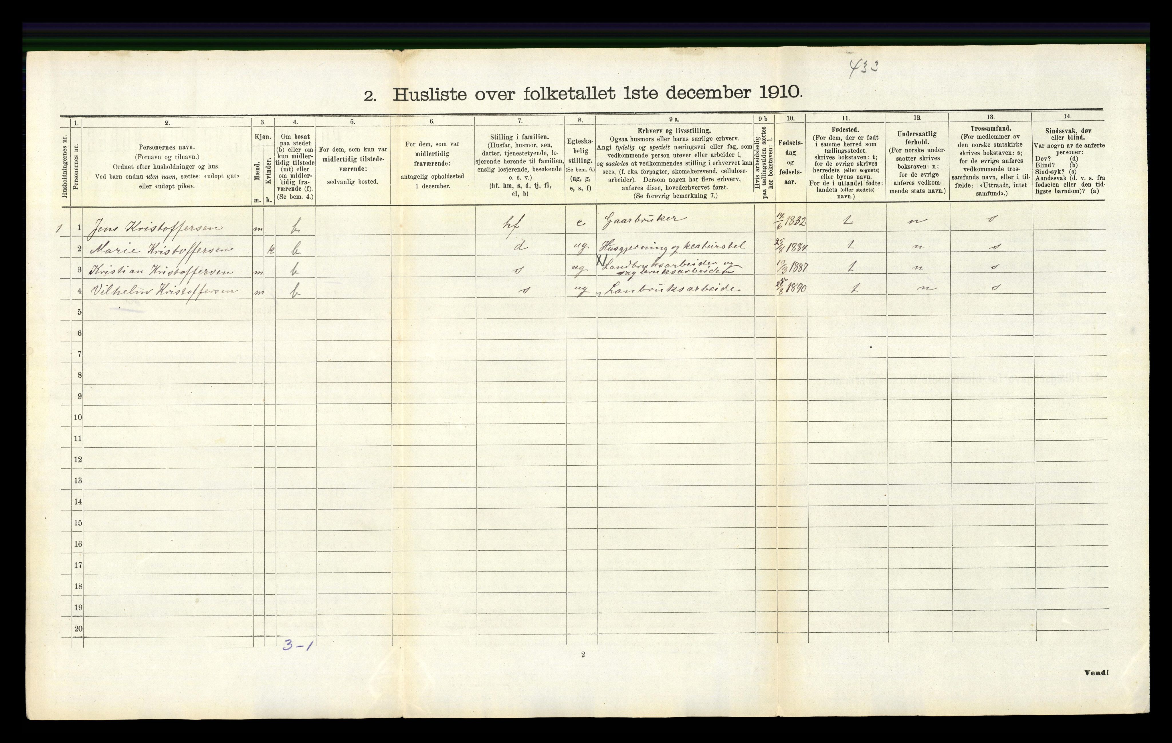 RA, 1910 census for Brunlanes, 1910, p. 694