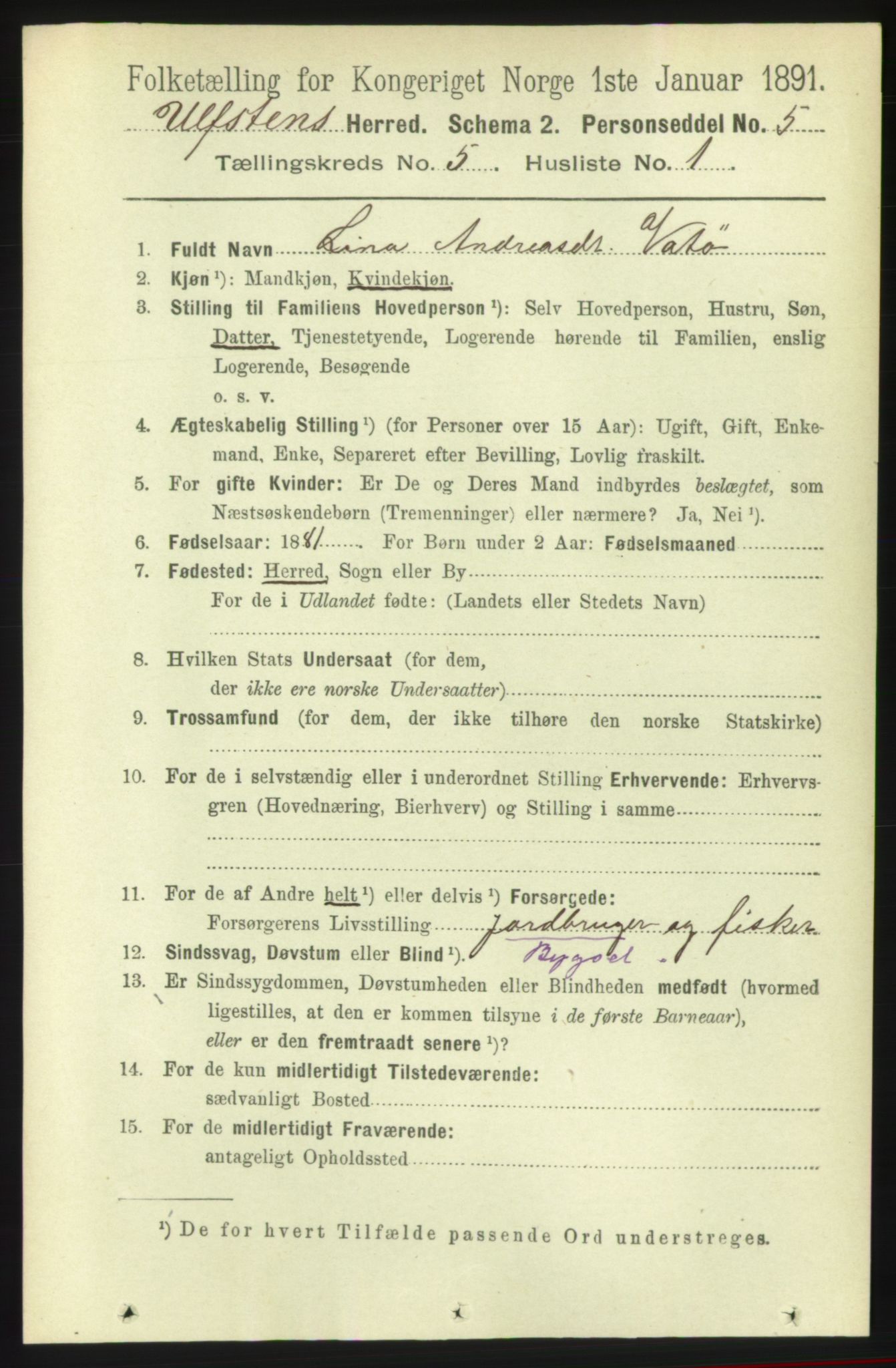 RA, 1891 census for 1516 Ulstein, 1891, p. 1265