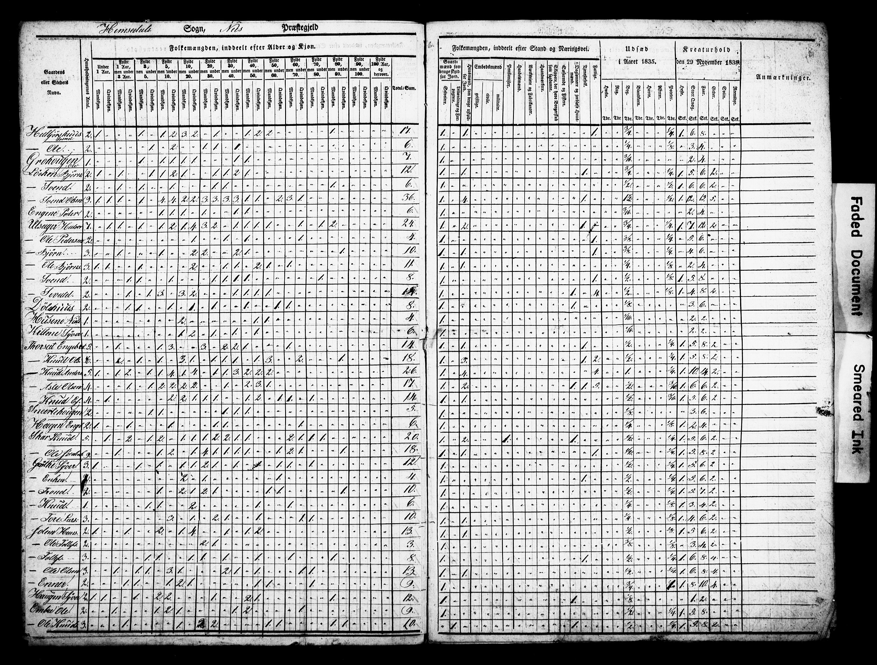 , Census 1835 for Nes/Hemsedal, 1835, p. 3