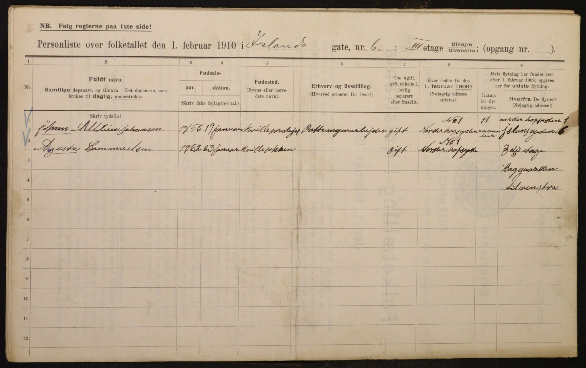 OBA, Municipal Census 1910 for Kristiania, 1910, p. 43410