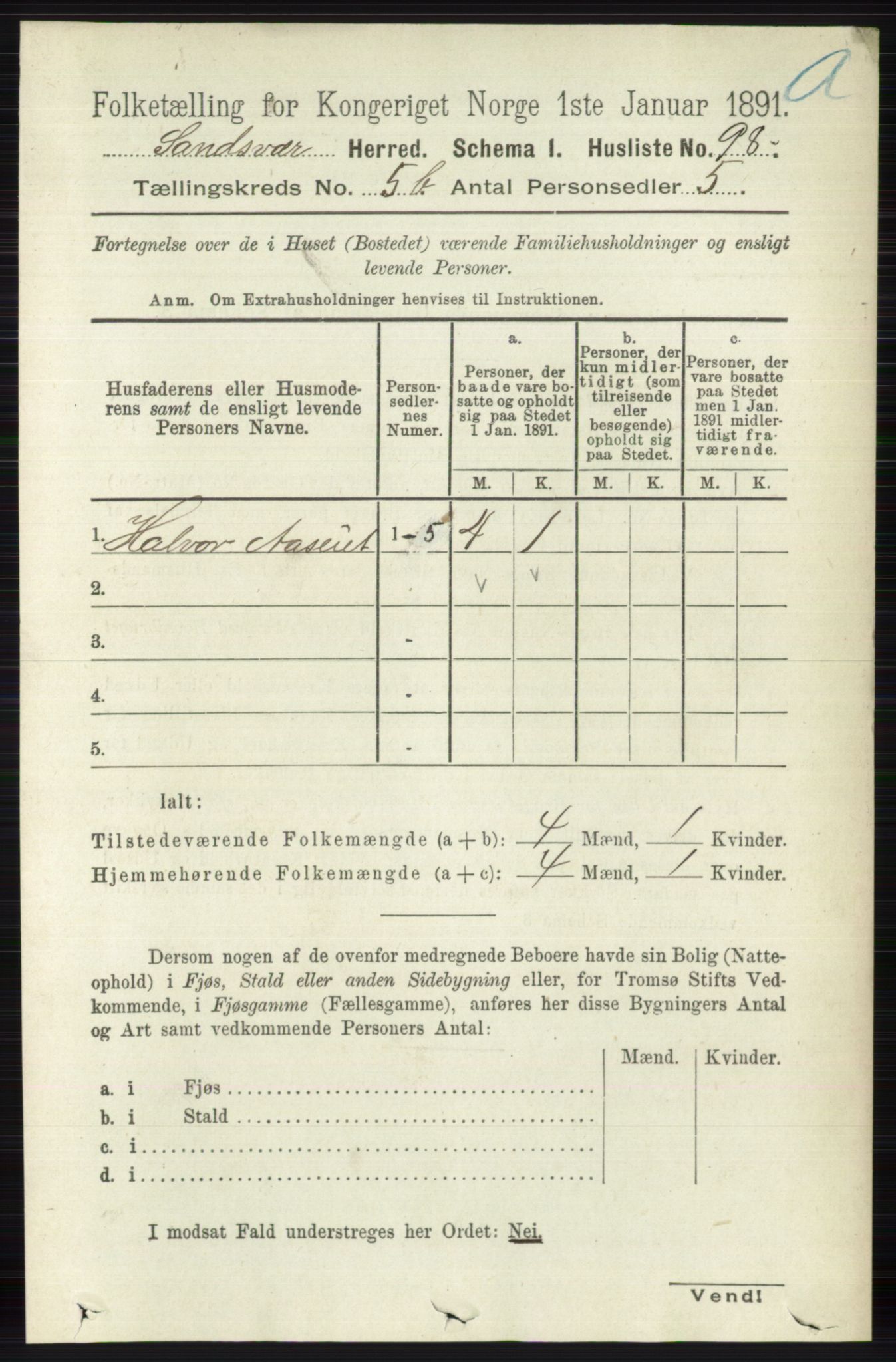 RA, 1891 census for 0629 Sandsvær, 1891, p. 2777